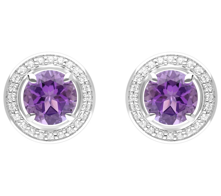 Ariva Sterling Silver Diamonique & Amethyst Stud Earrings