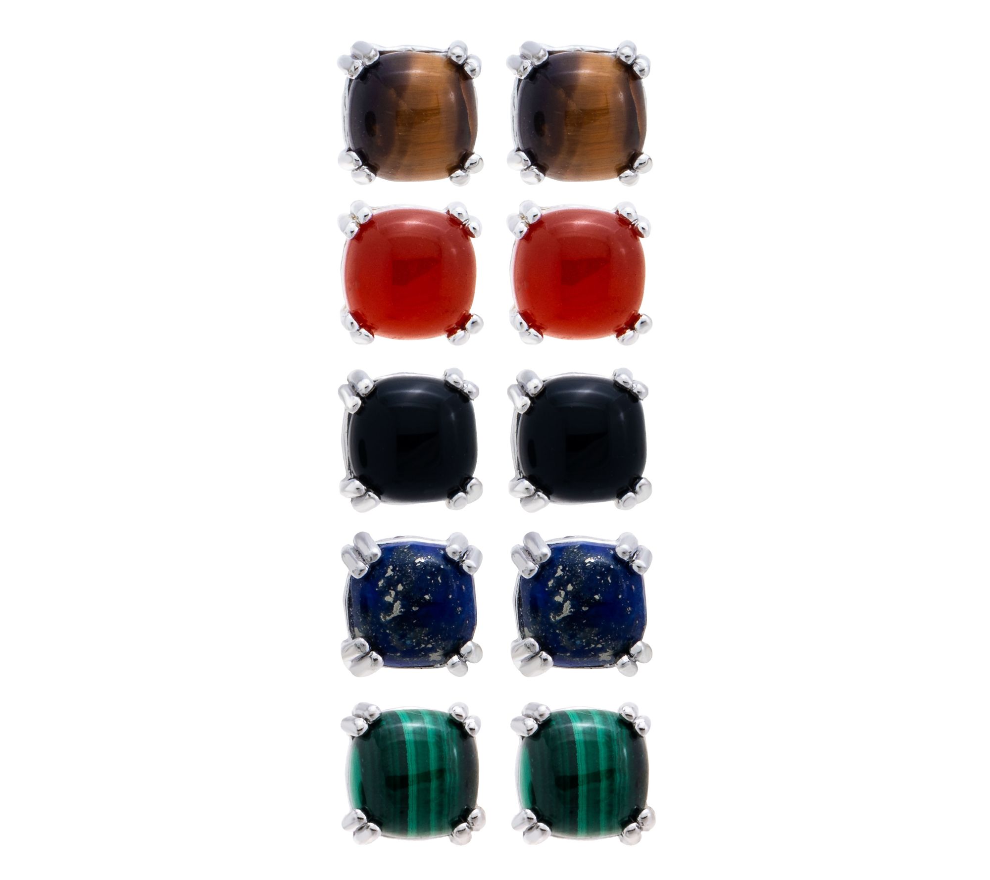 Affinity Gems Set of 5 Gemstone Stud Earrings,Sterling Silver