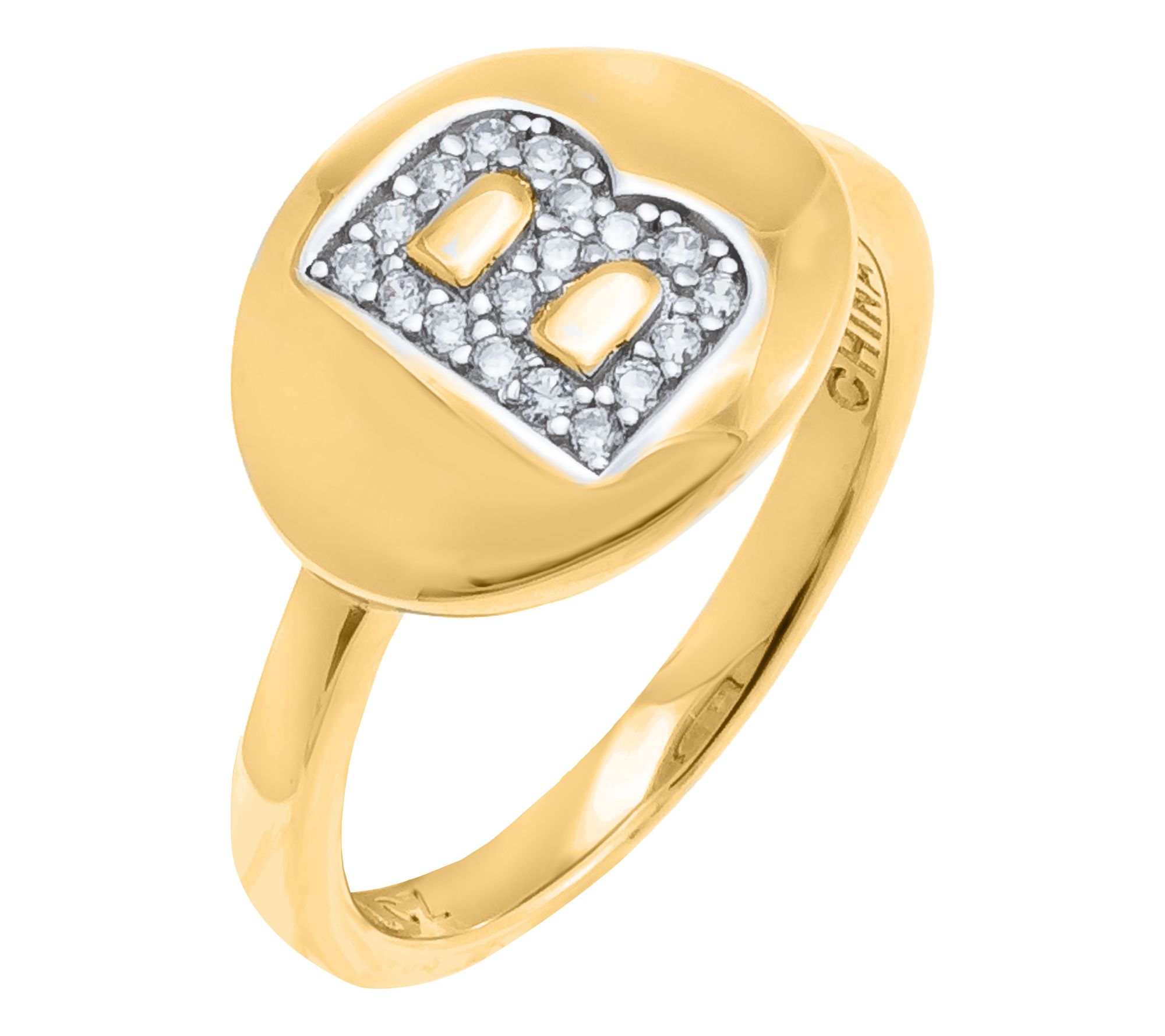 Diamonique x Jennifer Miller Initial Signet Ring, 14K Plated