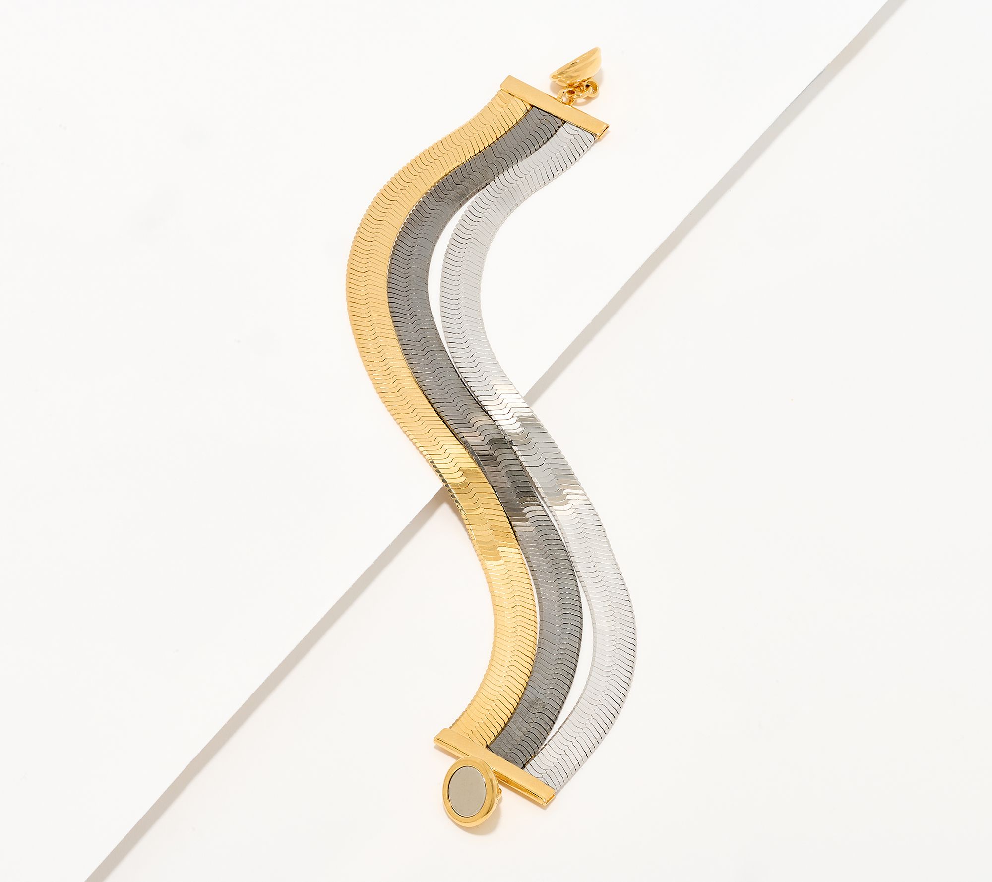 David Markstein Bronze 3-Row Flexible Herringbone Bracelet