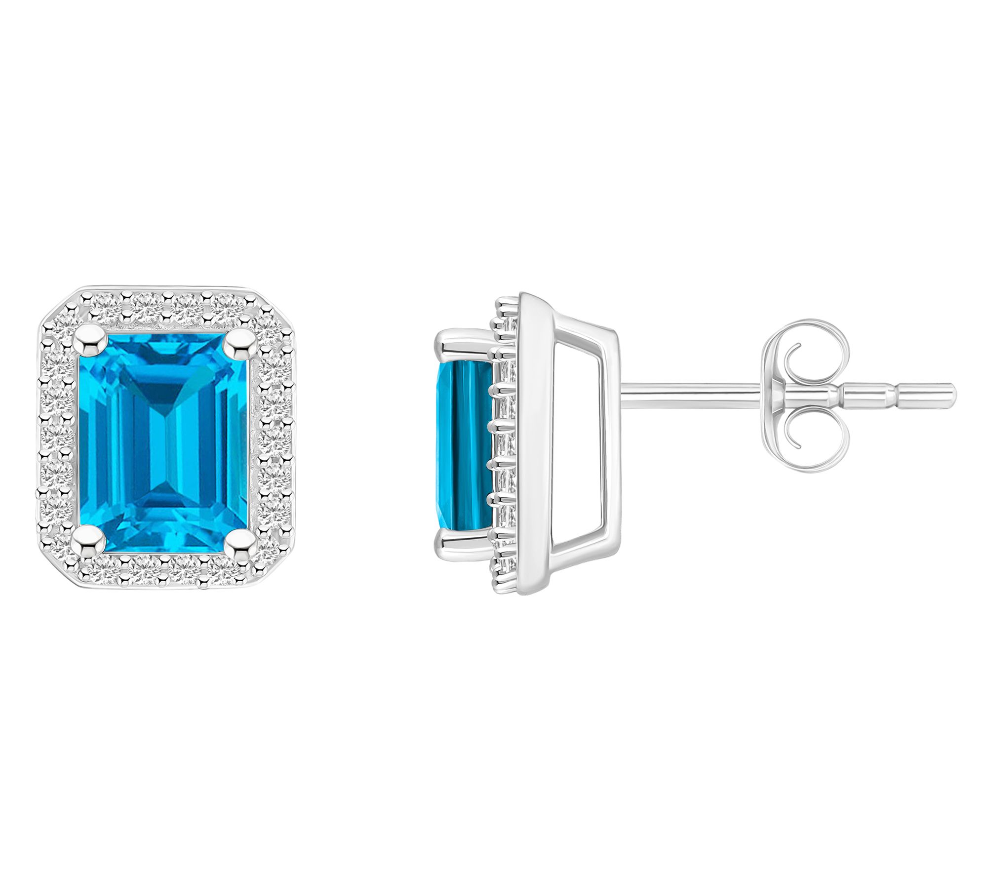 Affinity Gems Emerald Cut Gemstone Halo Earrings, 10K Gold