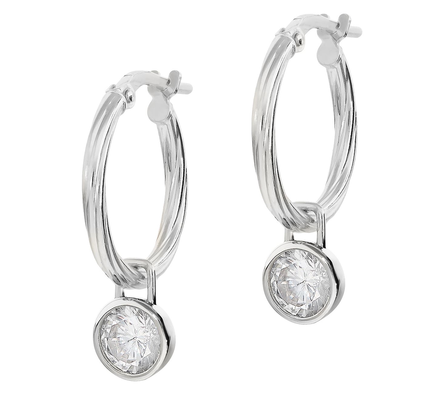 Diamonique 1.70 cttw Dangle Hoop Earrings, Sterling Silver