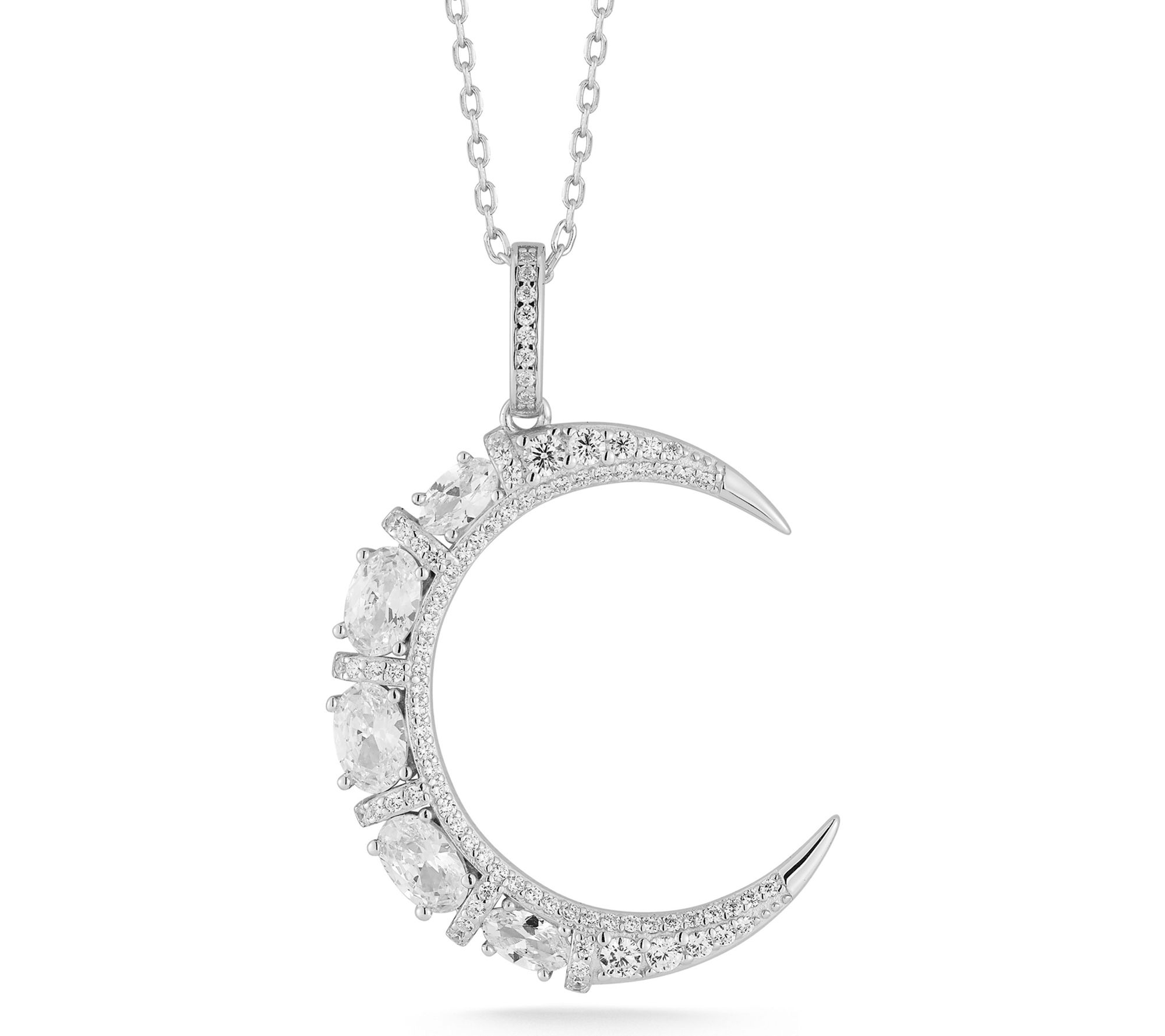 Rachel Zoe Pave Crescent Moon Pendant w/ Chain,Sterling