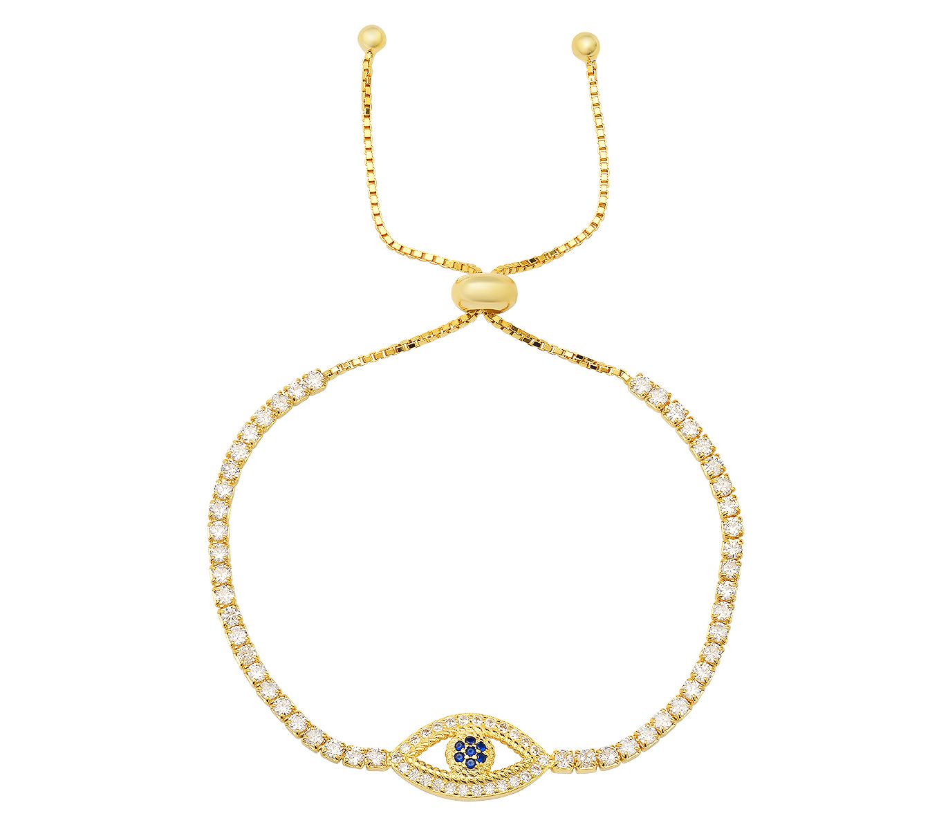 Diamonique Evil Eye Adjustable Bracelet, Sterling Silver