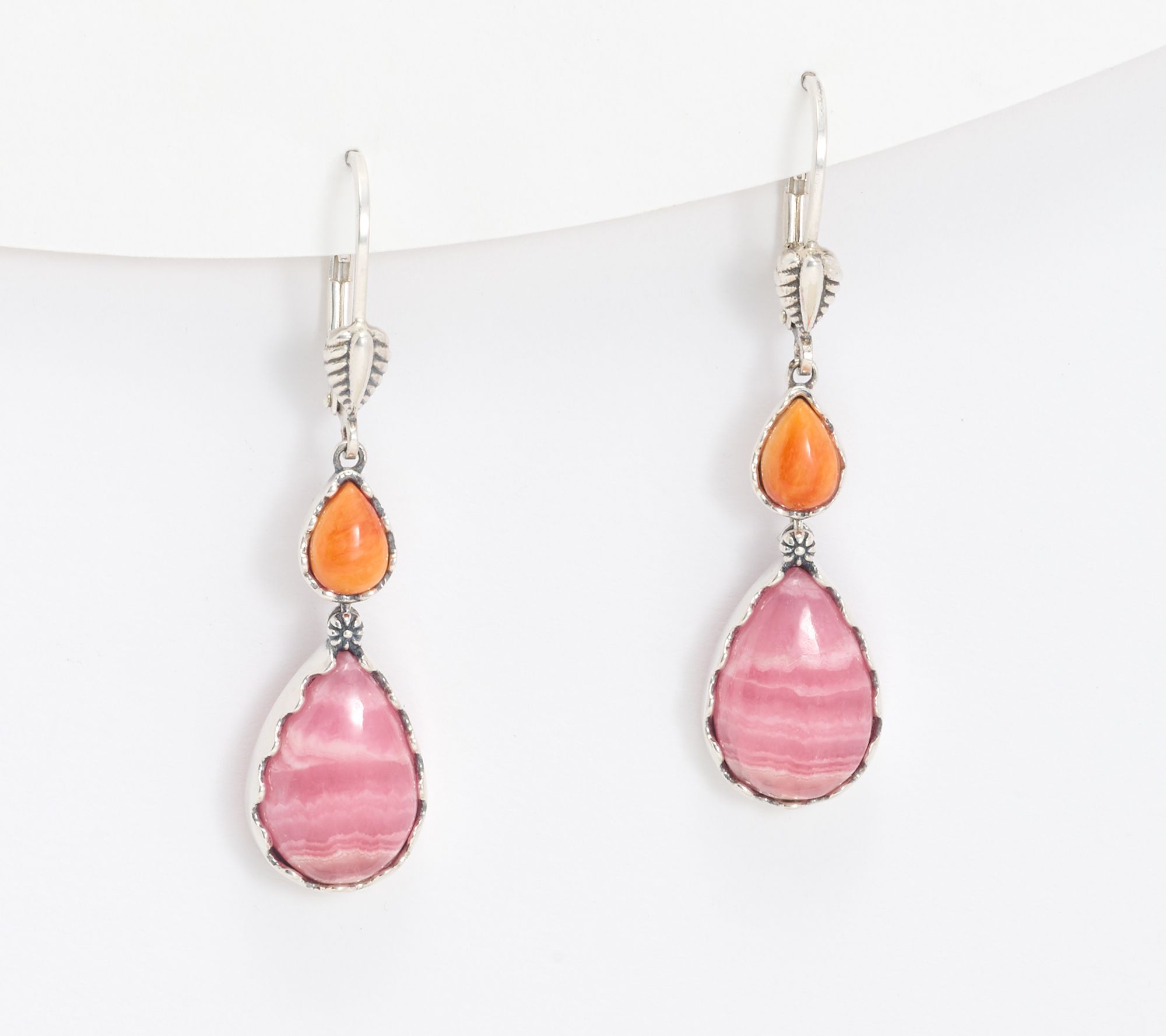 American West Sterling Double Pear Gemstone Lever Back Earrings