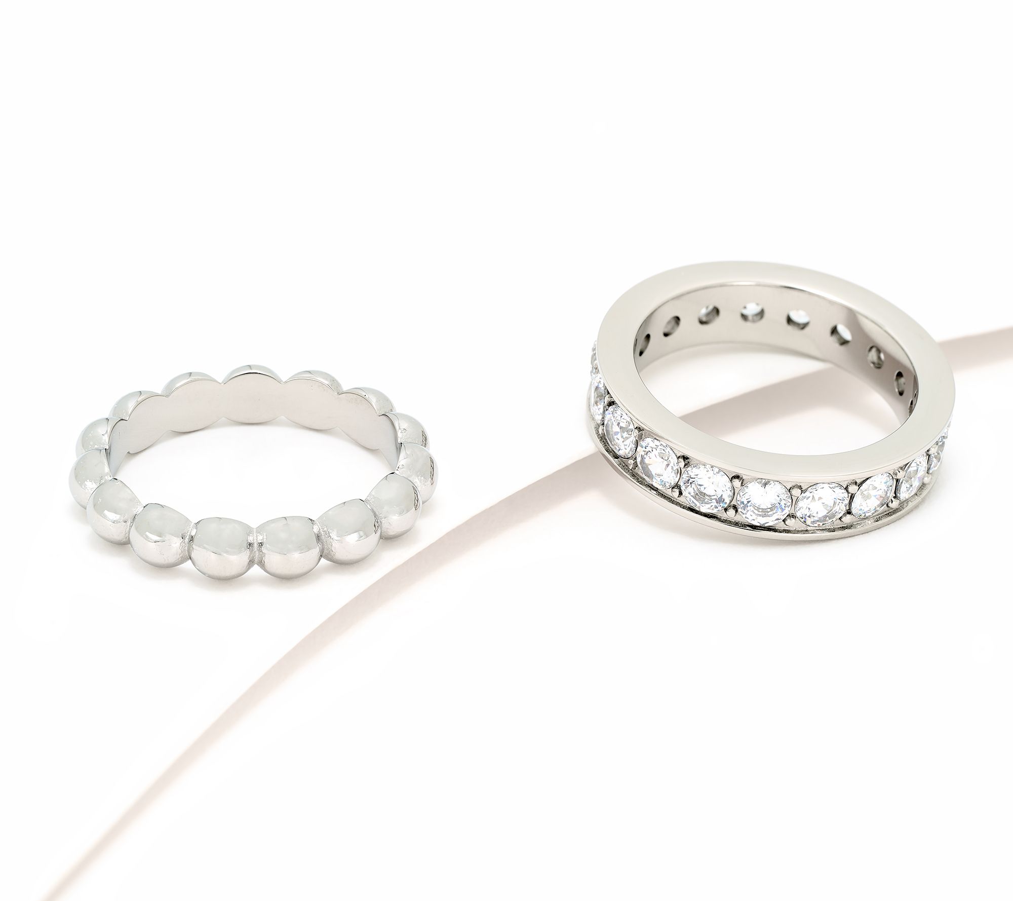 Steel by Diamonique Set of 2 Band Rings