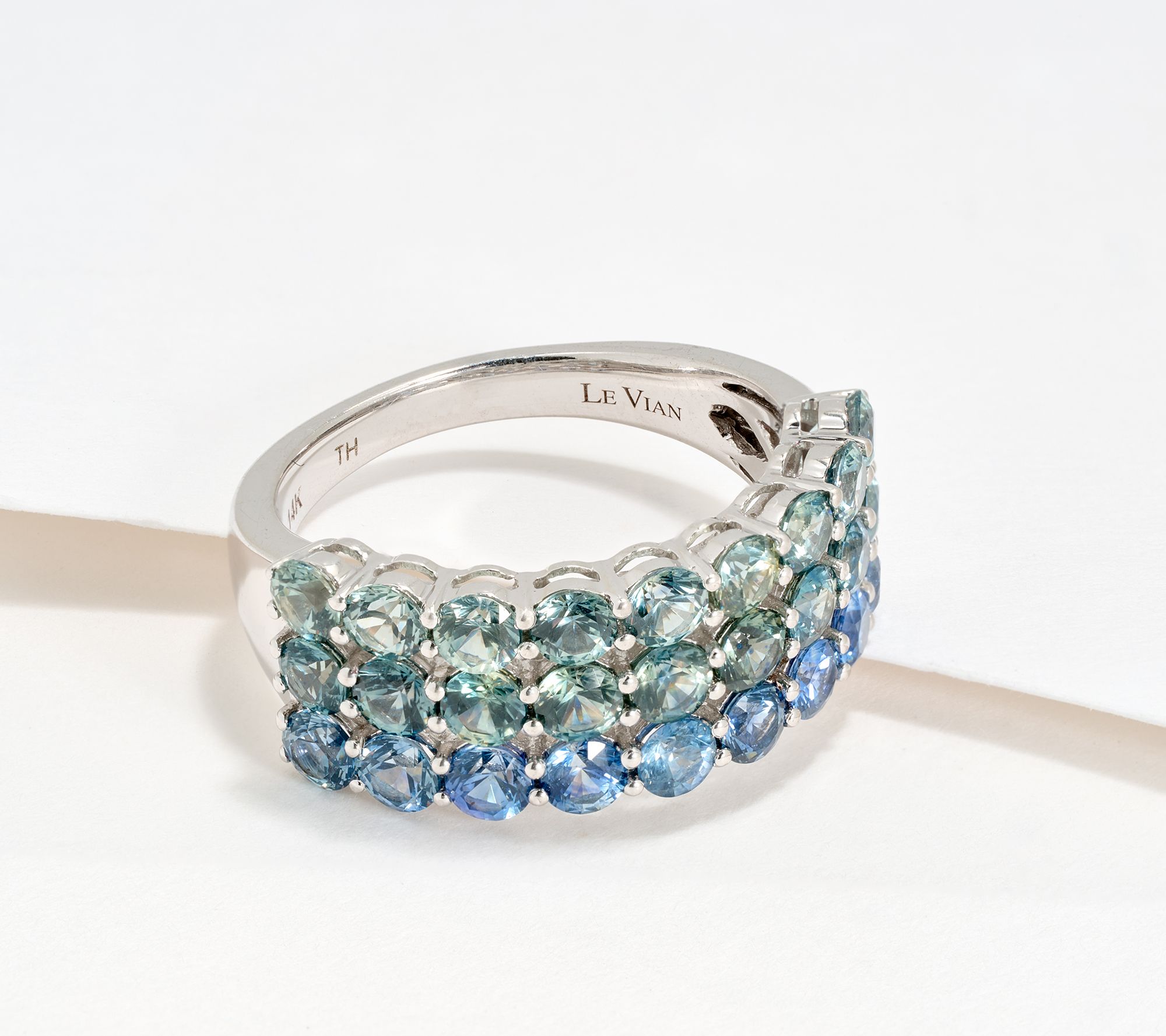 Gem Discoverer 3.24ct Montana Sapphire 3 Row Band Ring, 14K White Gold