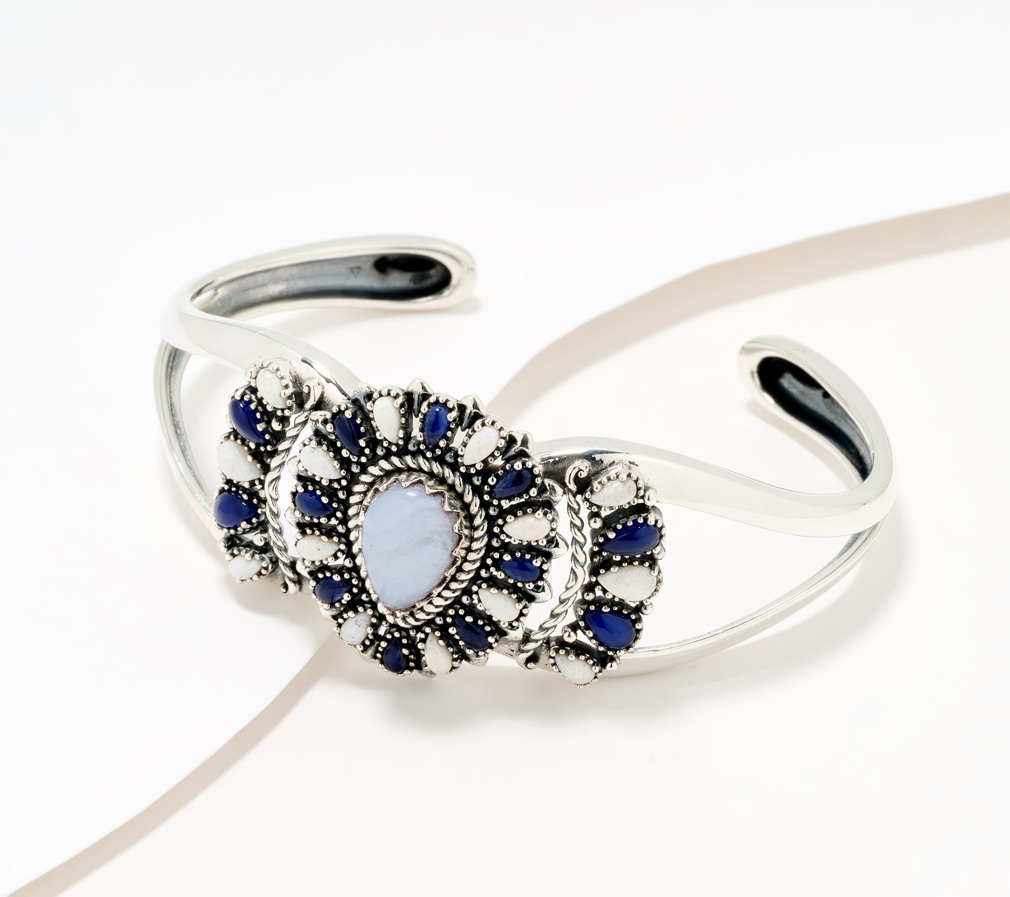 American West Sterling Silver Gemstone Cluster Pear Cuff