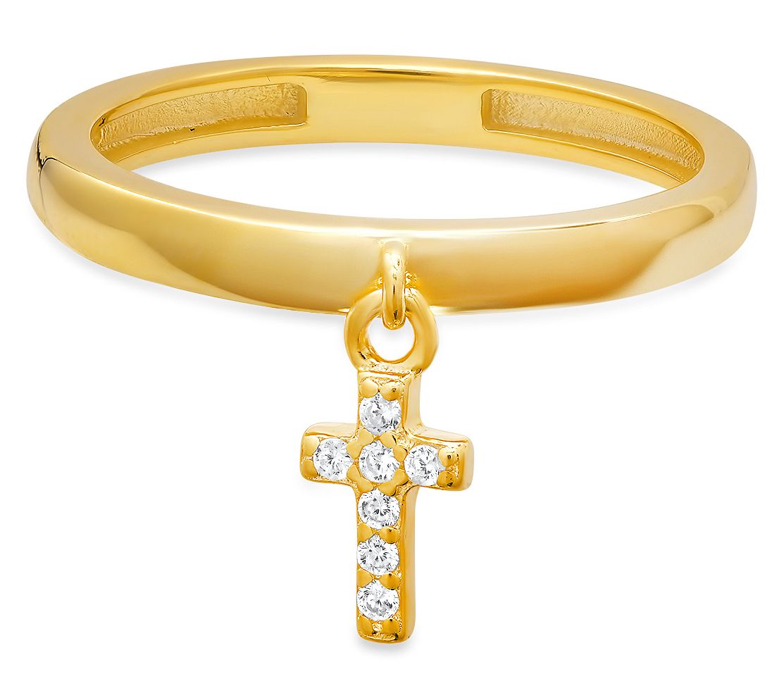 Diamonique Dangling Cross Band Ring, Sterling Silver