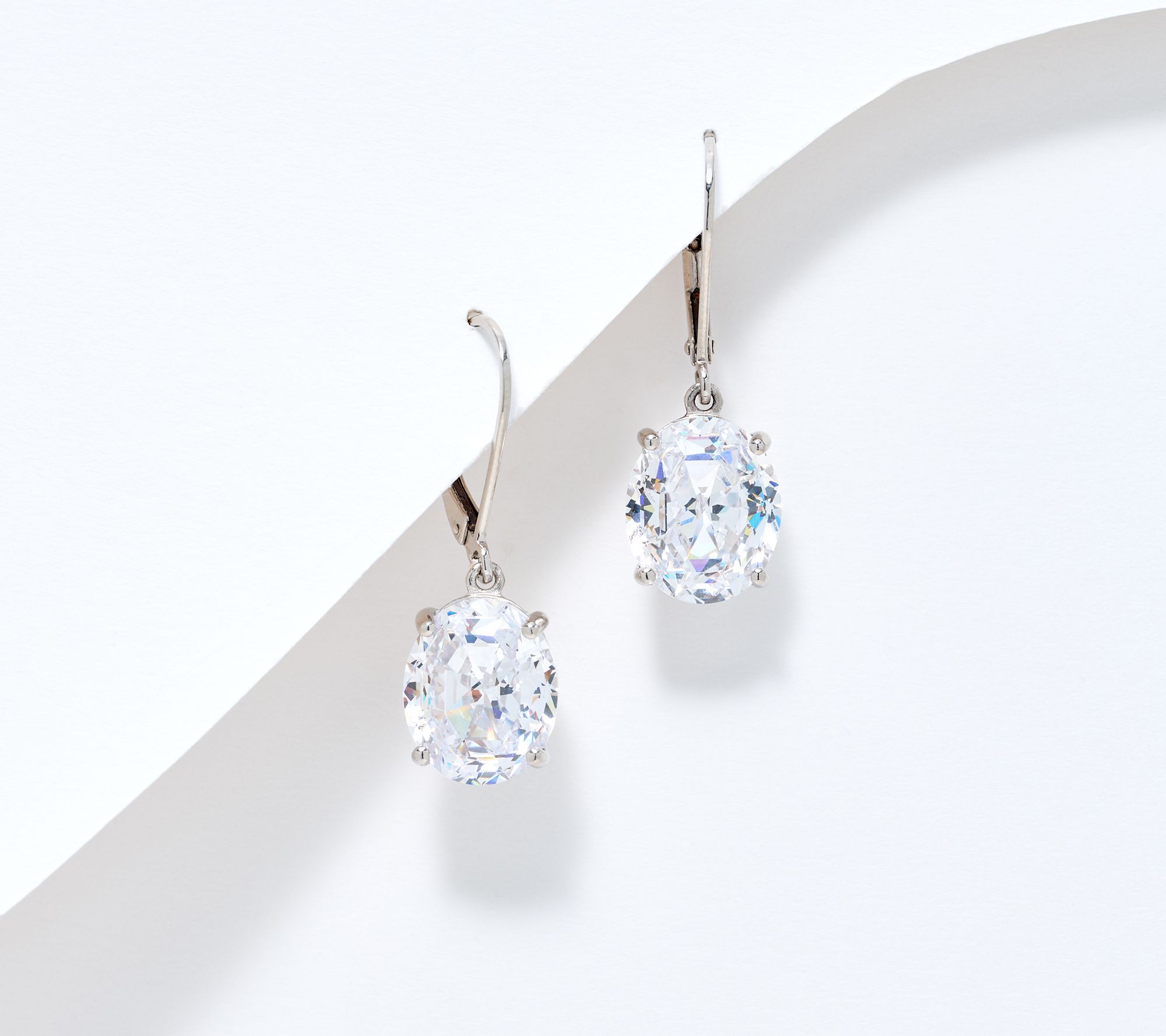 Diamonique Solitaire Leverback Earrings Sterling Silver