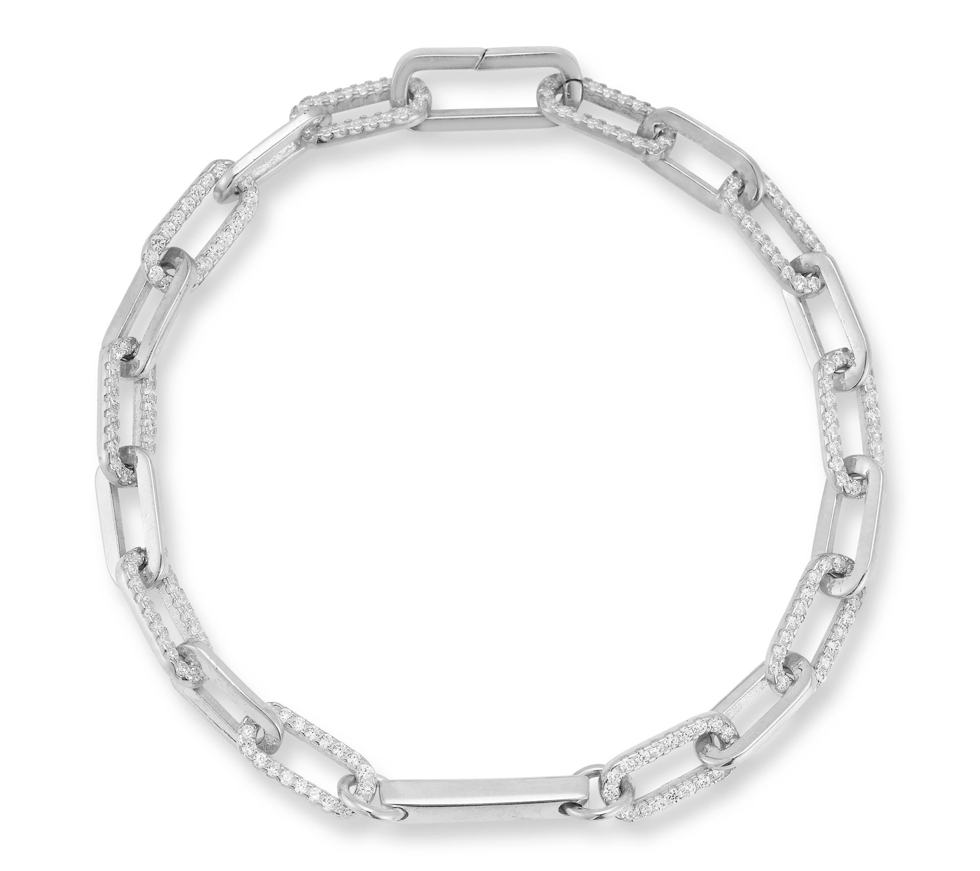 Sterlina Silver Pave Oval Link Hinge Bracelet,Sterling