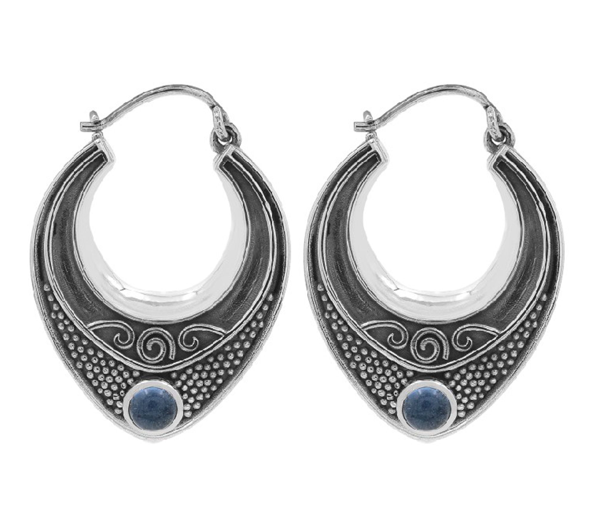 Artisan Crafted Sterling Silve r Tanzanite Hoo p Earrings