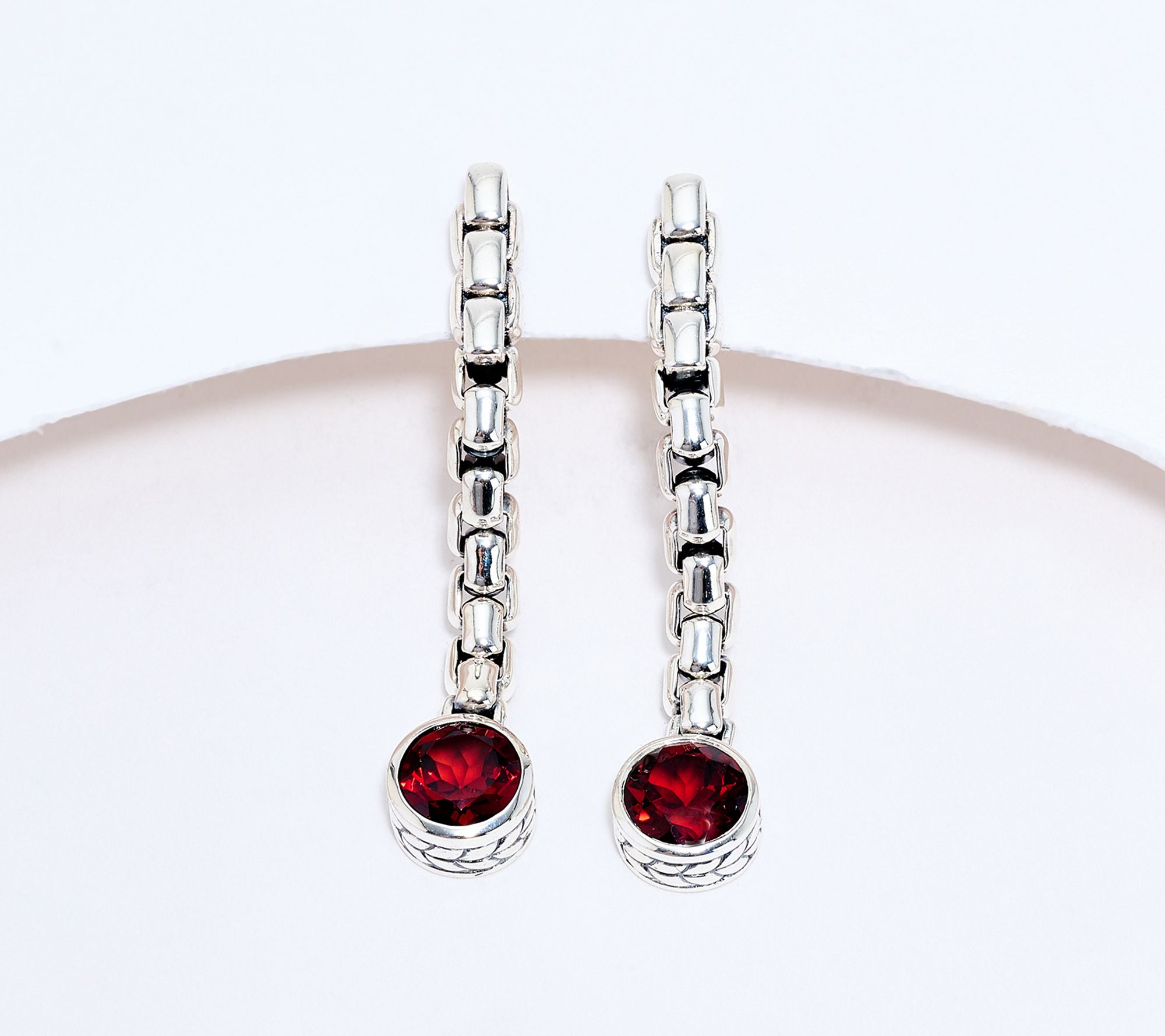 JAI Sterling Silver Bezel Set Gemstone 1-1/2" Box Chain Earrings