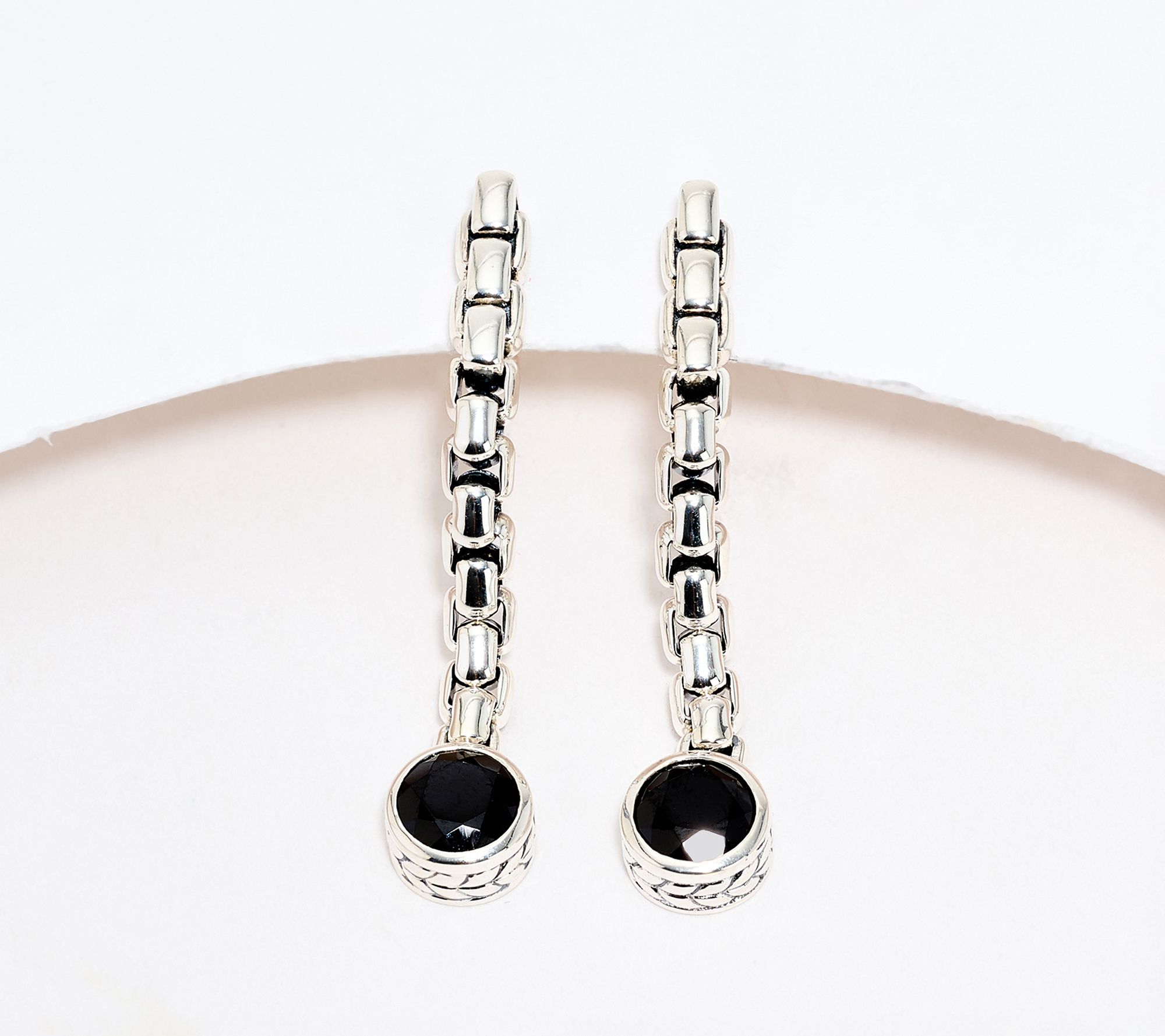 JAI Sterling Silver Bezel Set Gemstone 1-1/2" Box Chain Earrings