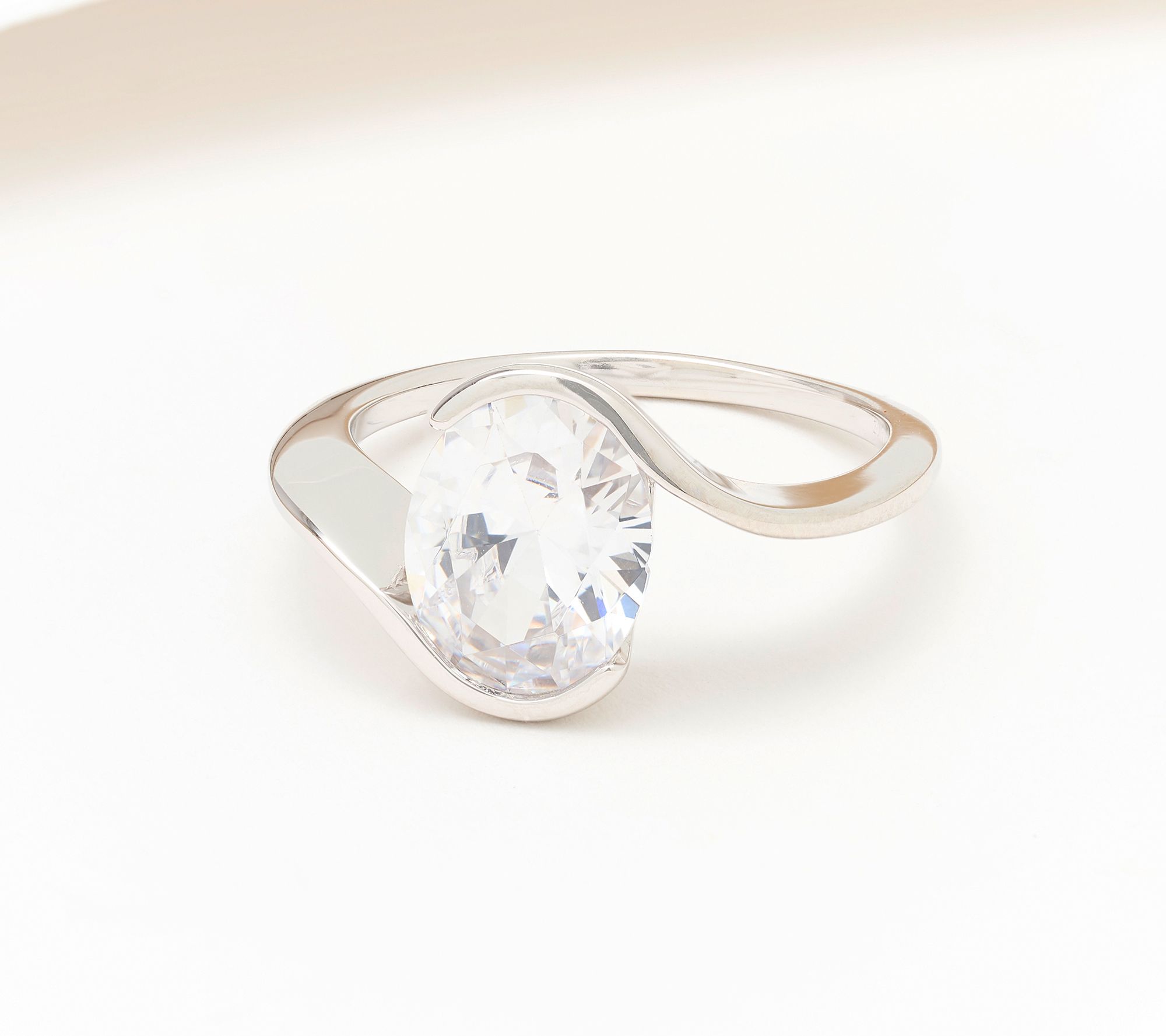 Diamonique Classics Oval Center Ring, Sterling Silver