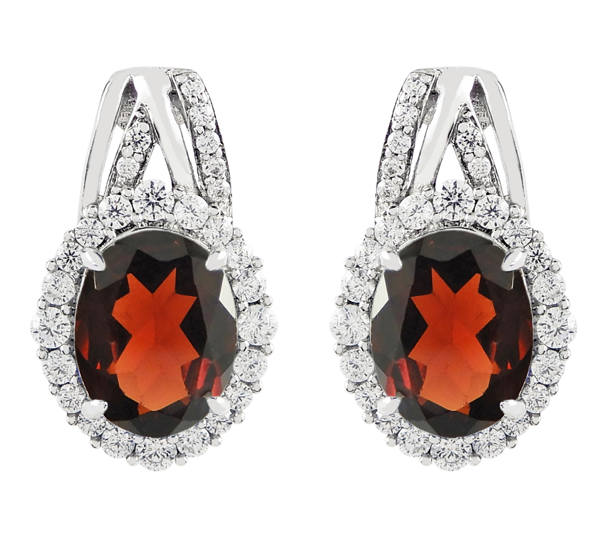 Diamonique & Garnet Halo Drop Earrings, Sterling Silver