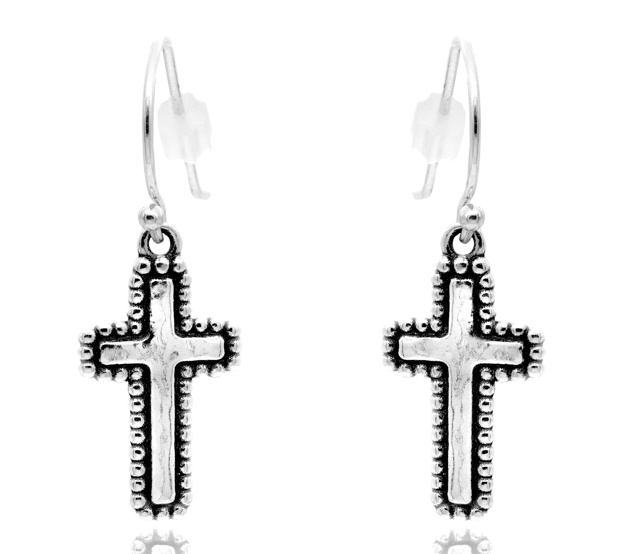 Or Paz Sterling Silver Beaded Frame Cross Dangle Earrings