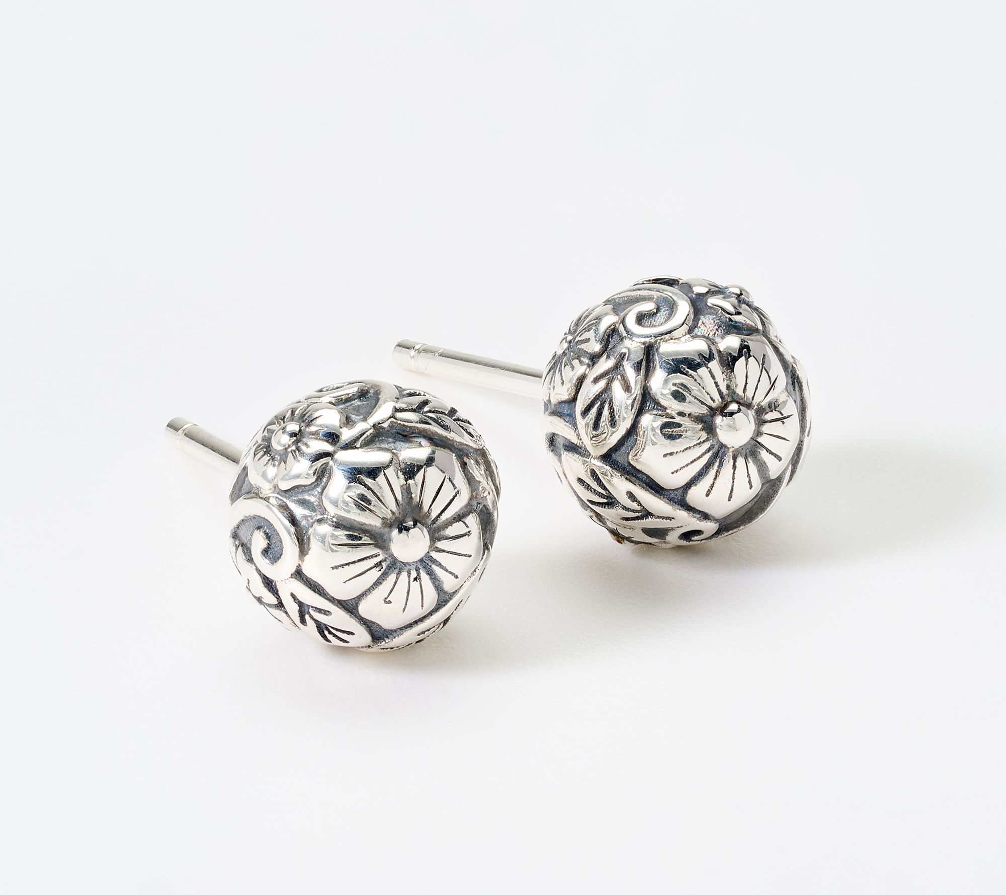 JAI Sterling Silver Floral Bead 8.0mm Stud Earrings