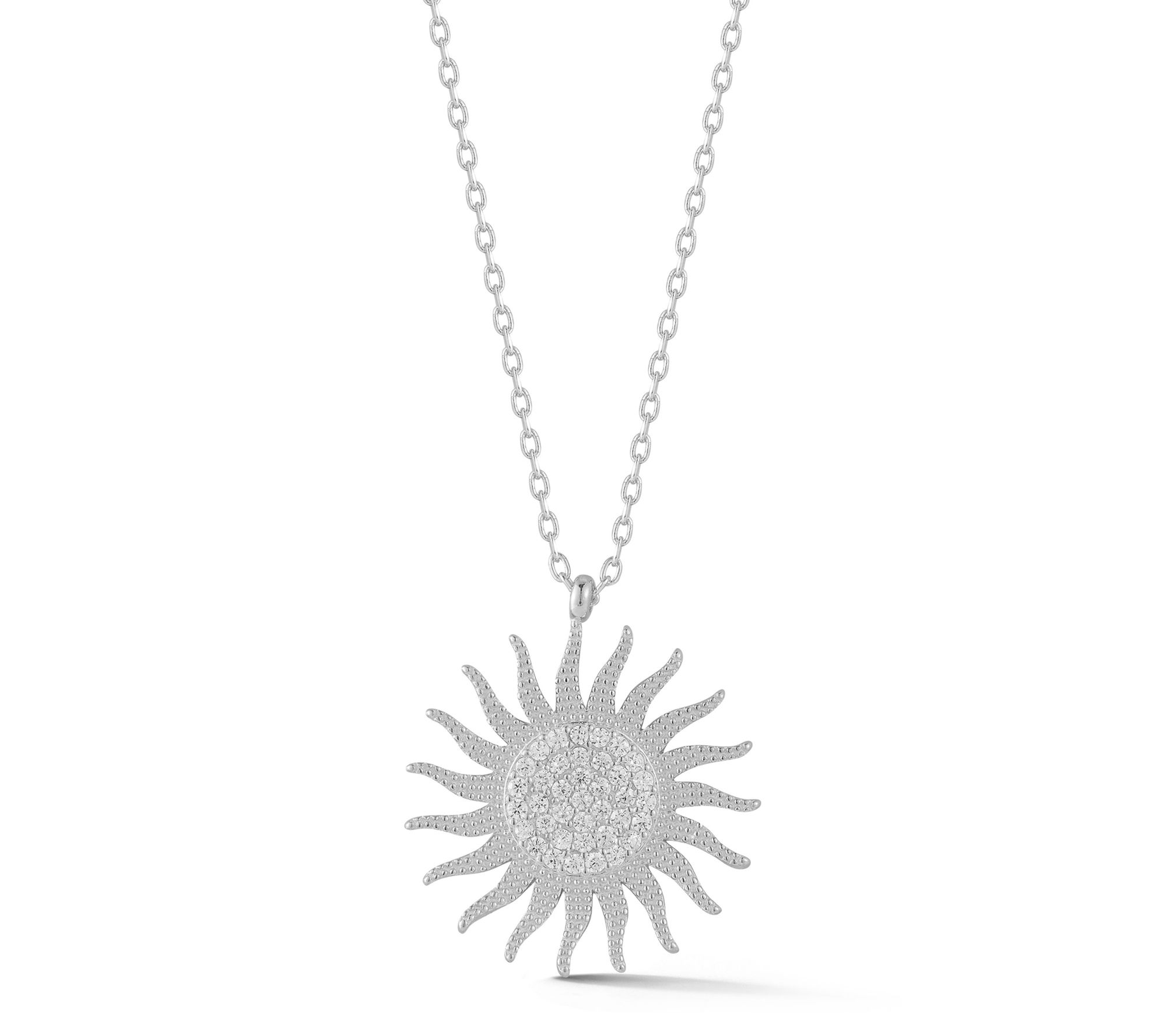 Sterlina Silver Pave Vintage Sun Pendant w/ Chain, Sterling