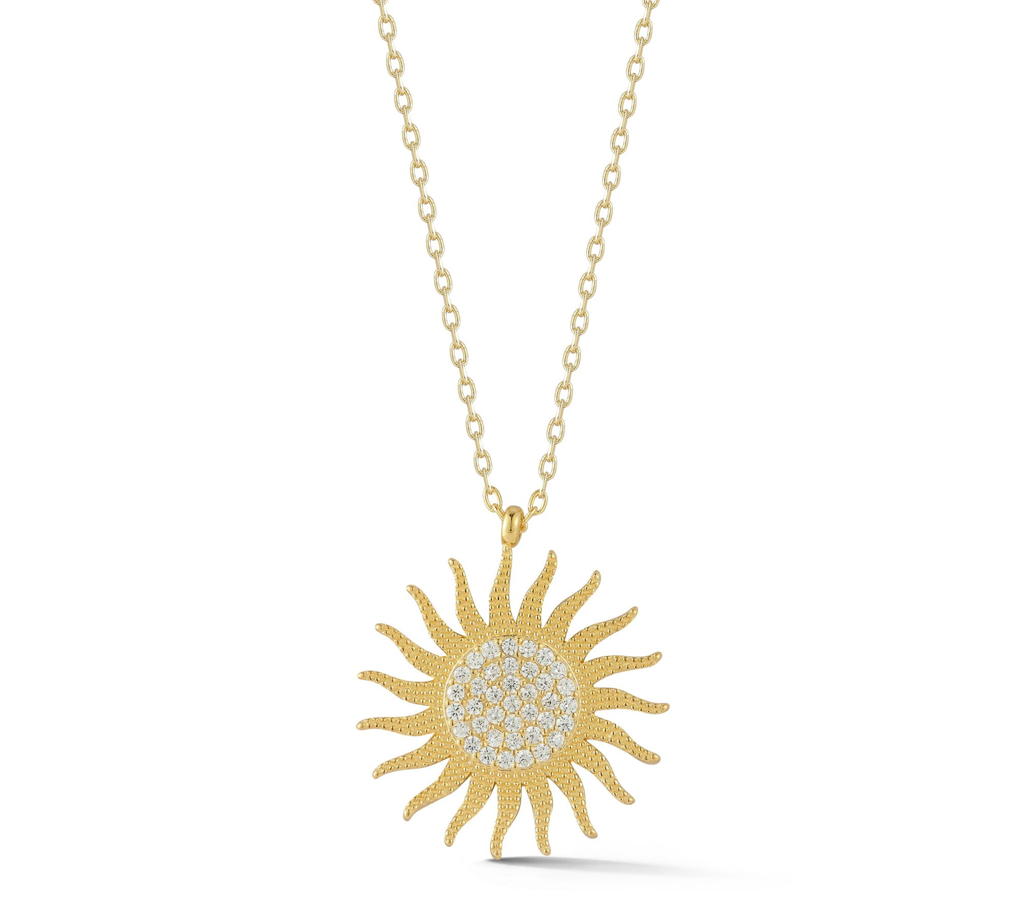 Sterlina Silver Pave Vintage Sun Pendant w/ Chain, Sterling