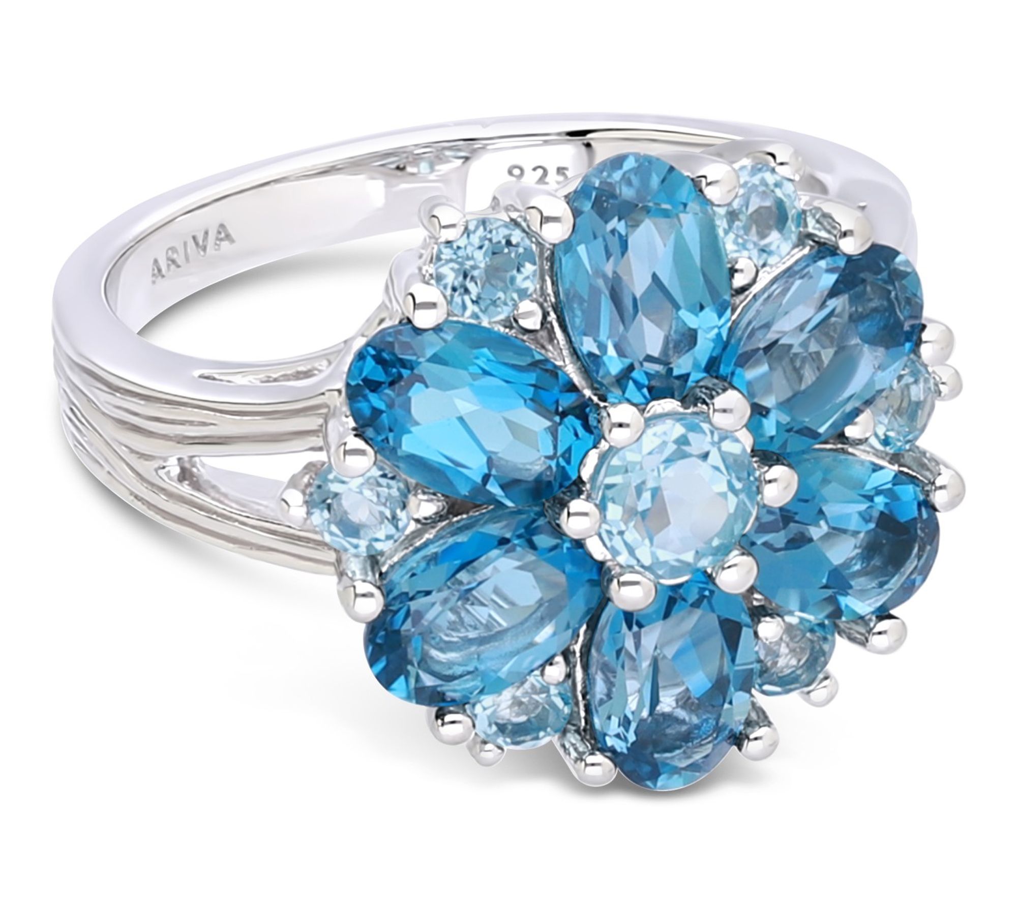 Ariva Sterling Silver Blue Topaz Aster Ring - QVC.com