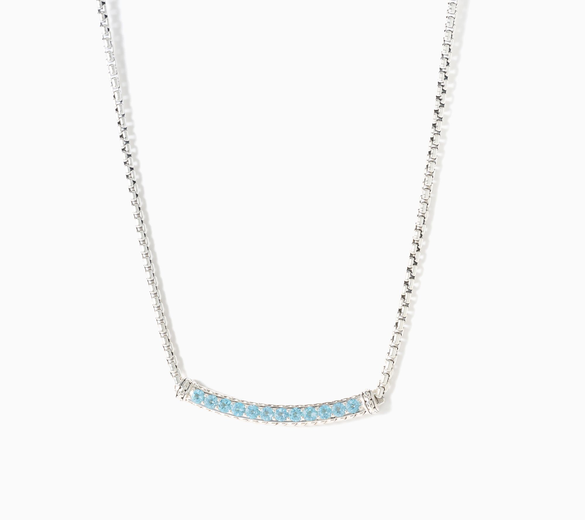 JAI Sterling Silver Pave Gemstone Box Chain Necklace