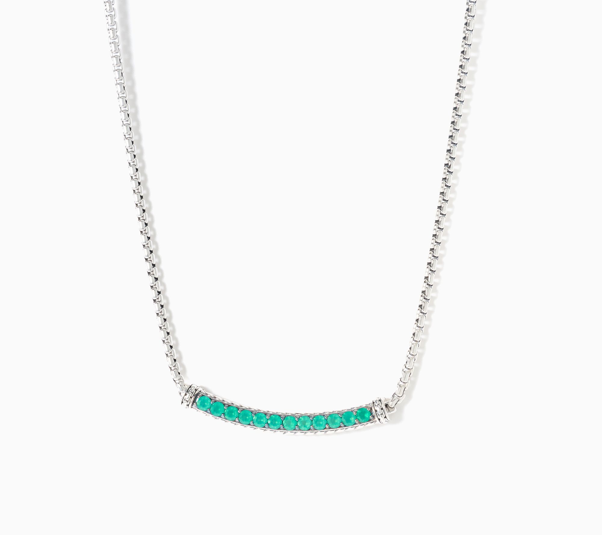 JAI Sterling Silver Pave Gemstone Box Chain Necklace, 17.5g
