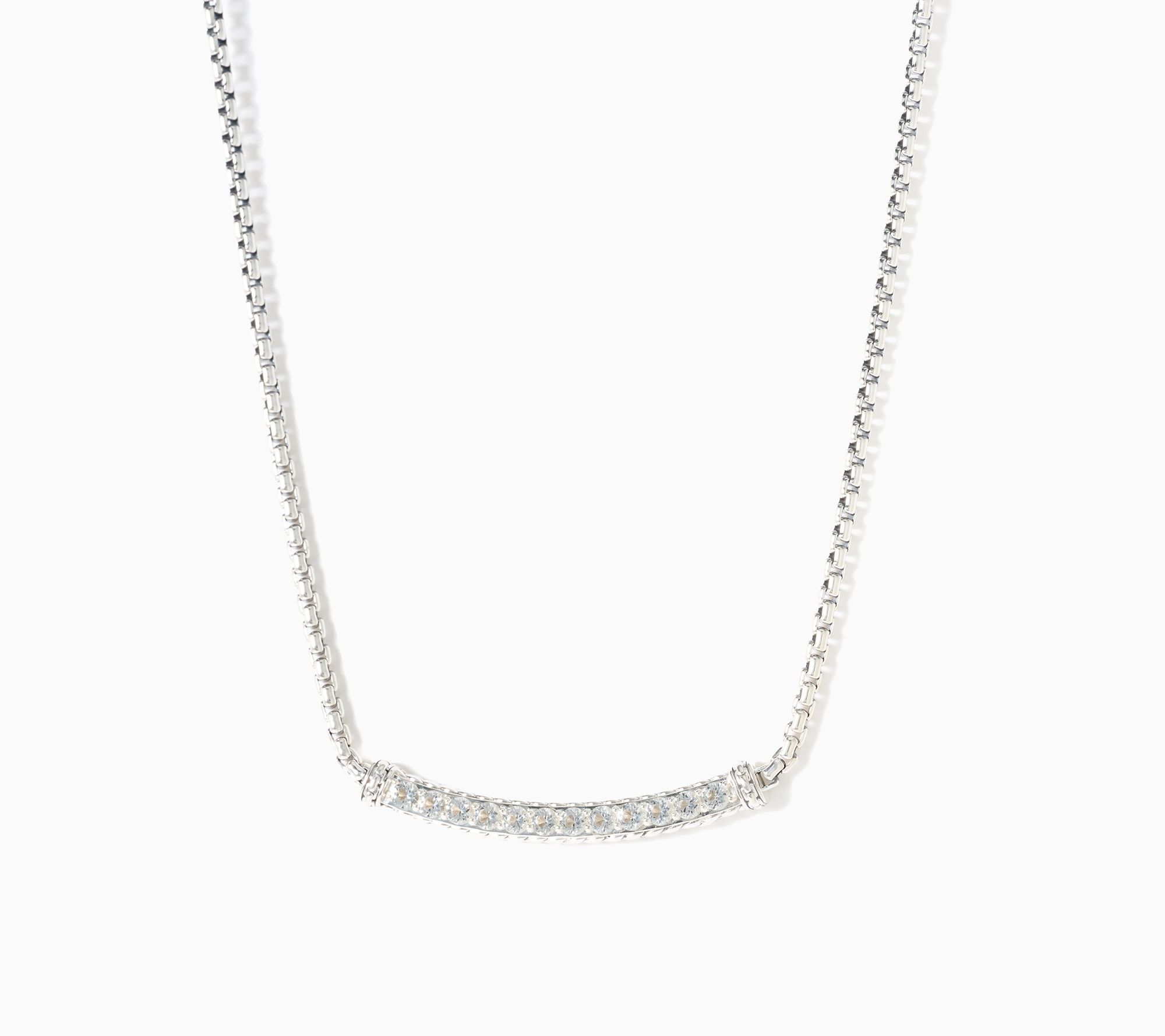JAI Sterling Silver Pave Gemstone Box Chain Necklace, 17.5g