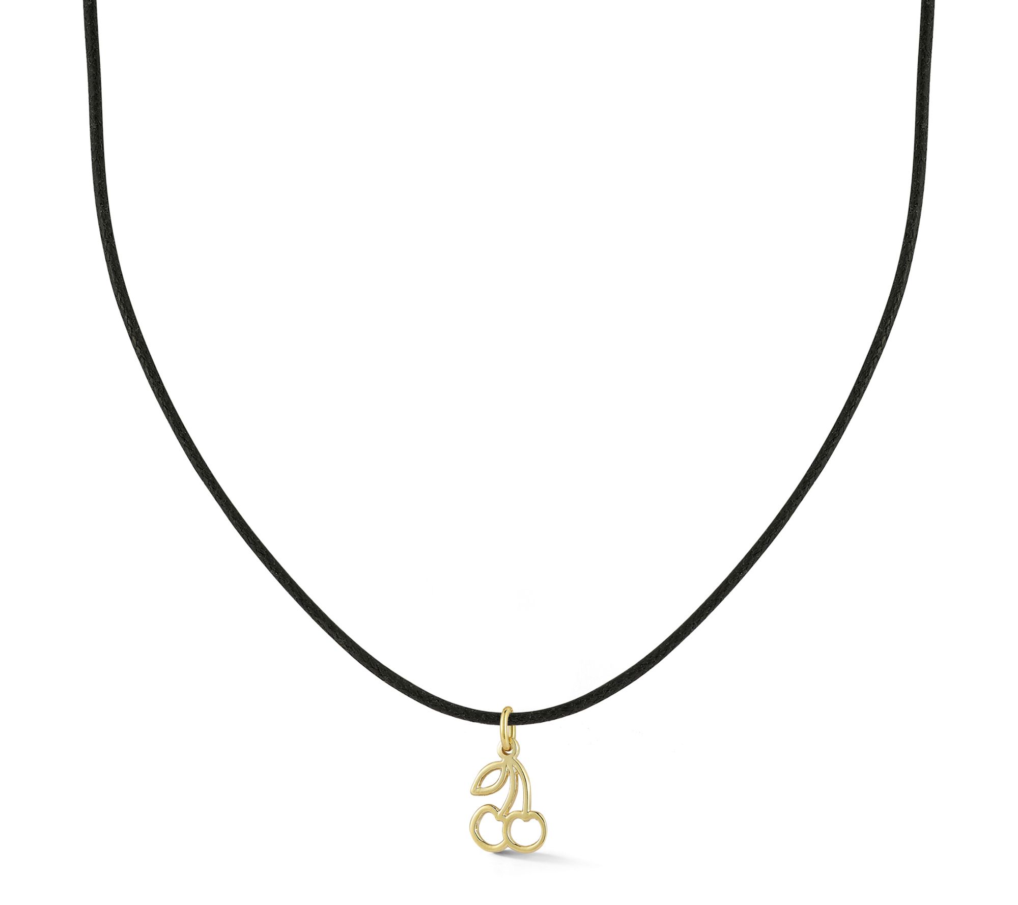 Italian Gold Cherry Pendant w/ Black Cord Chain, 14K