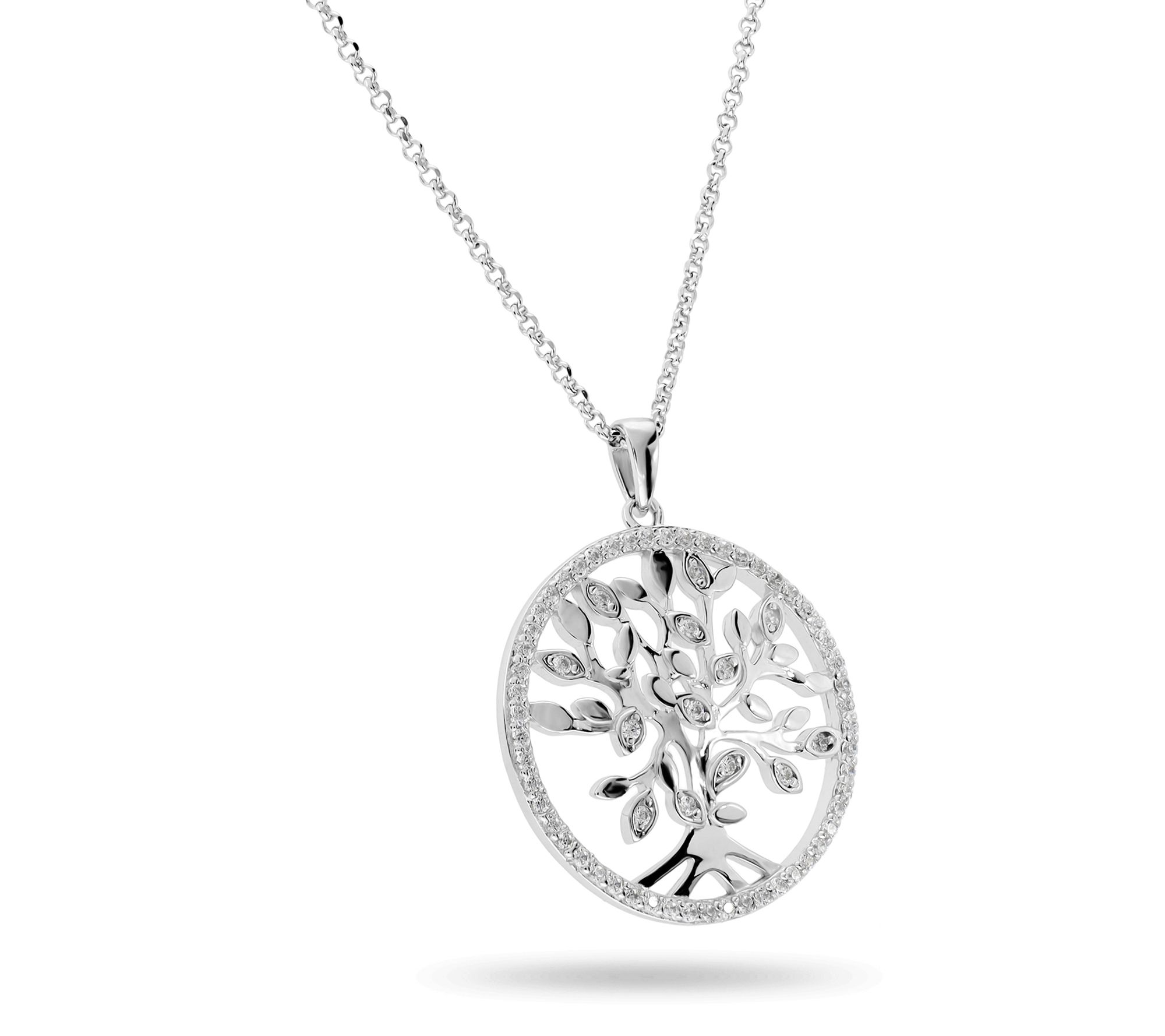Diamonique Tree of Life Pendant w/ 18" Chain, Sterling Silver