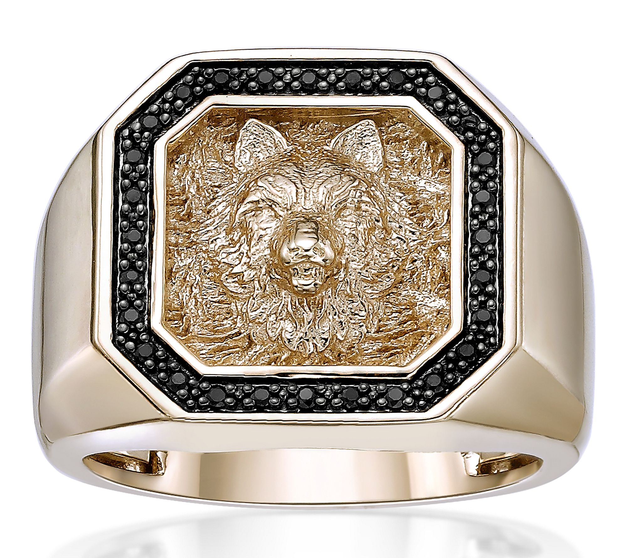 LYNX Men's Sterling Silver Black Diamond Wolf Signet Ring