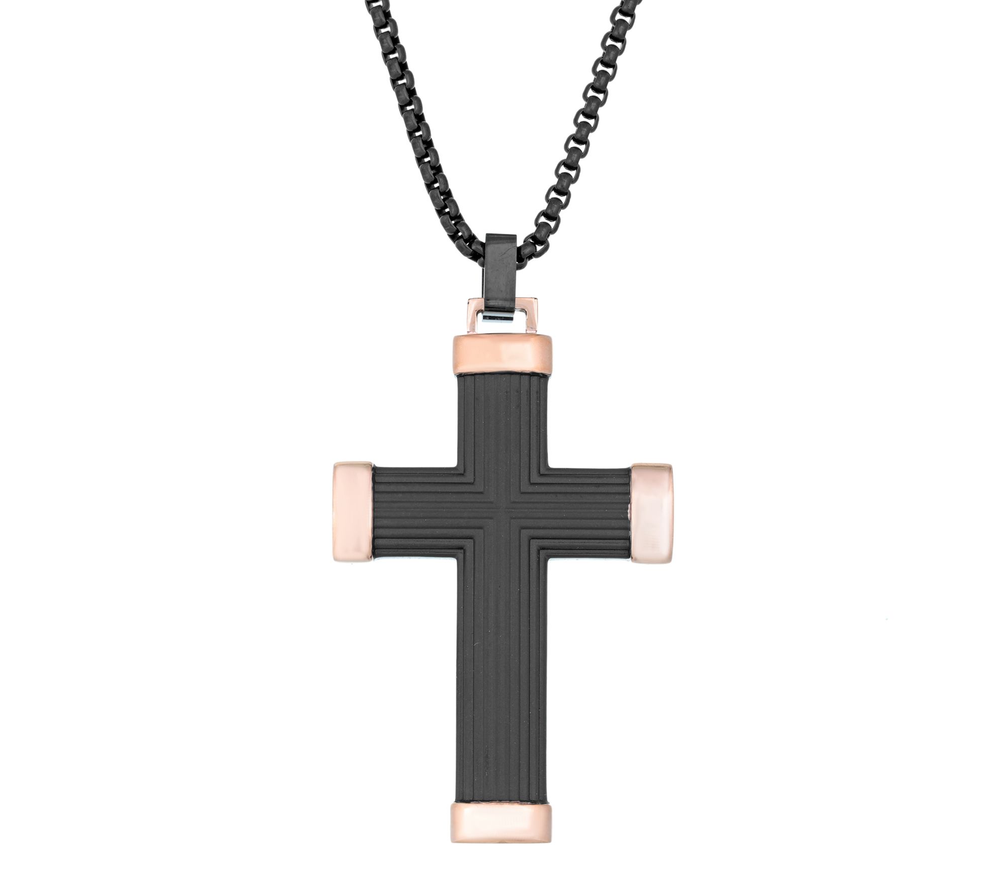 LYNX Men's Stainless Steel Two-Tone Cross Pendant w/ Chain