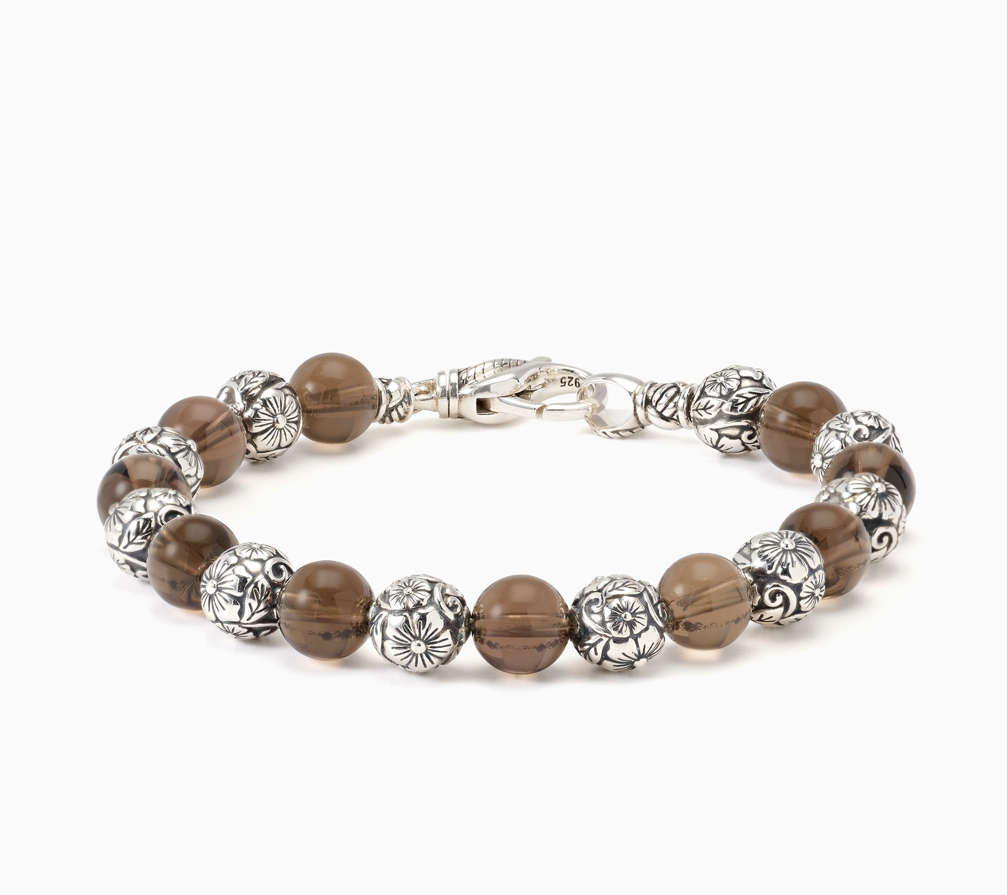JAI Sterling Silver Smokey Quartz Floral Bead Bracelet | QVC