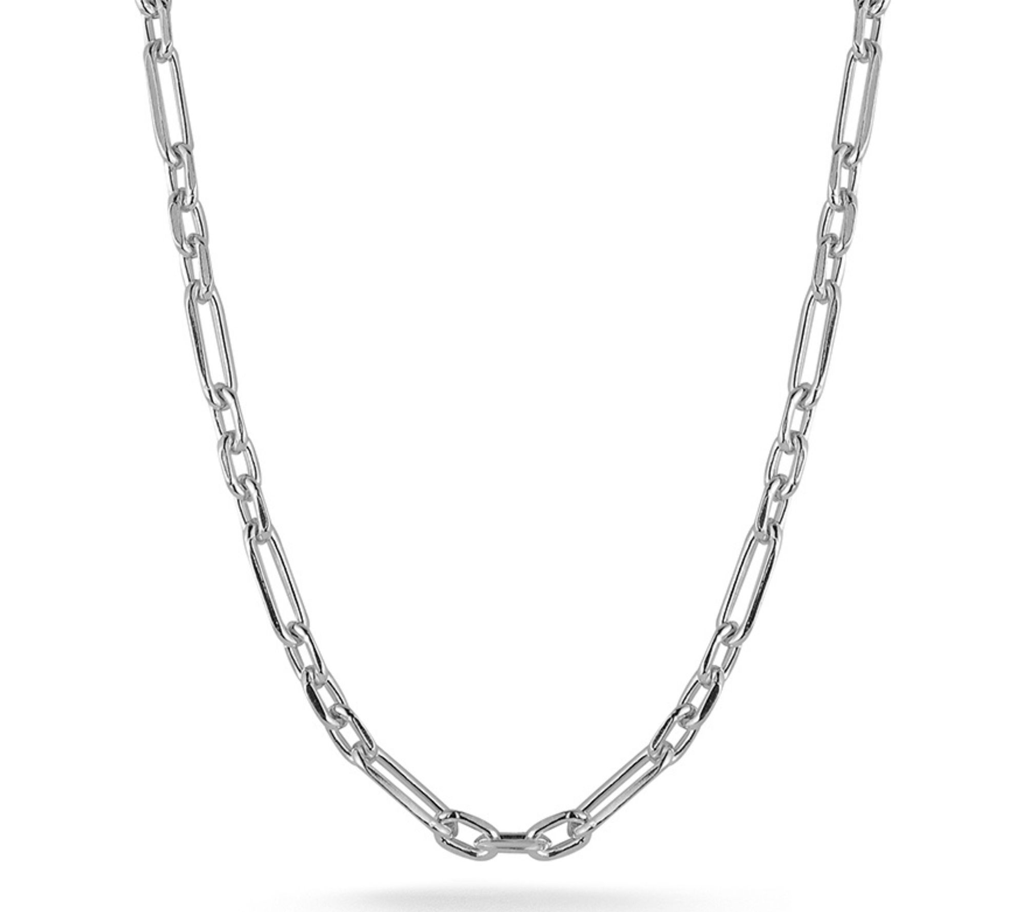 Italian Silver Rounded Paperclip Chain Necklace,