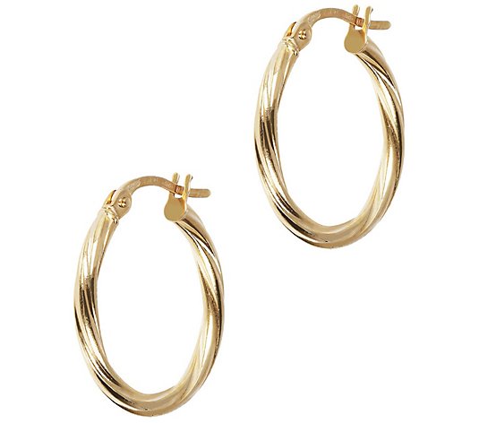 Italian Gold Twisted 3/4" Round Hoop Earrings,14K Gold