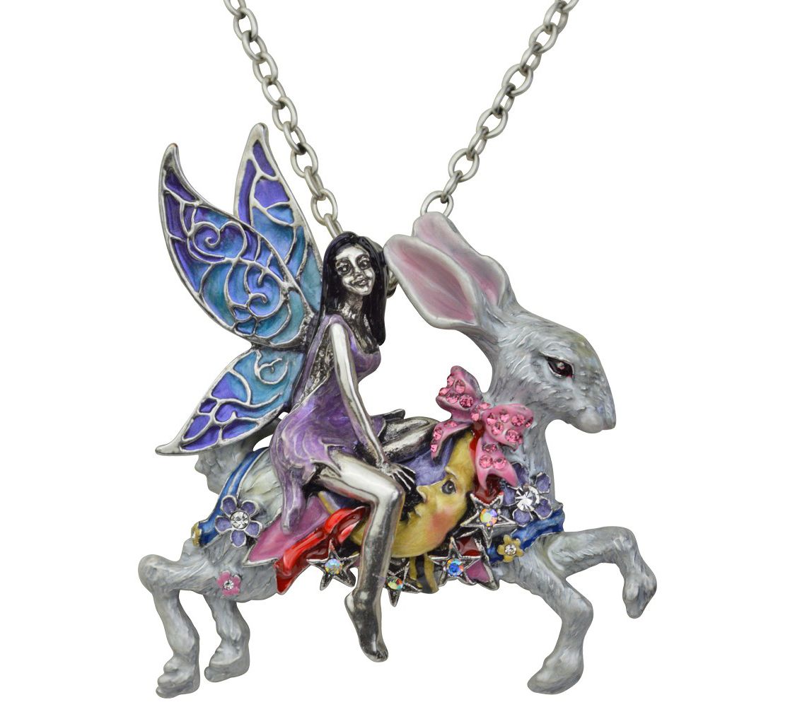 Kirks Folly Fairy Rabbit Rider Pin Pendant w/ Chain