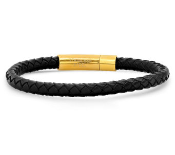 Steel by Design Men's Leather and 18K Gold Plated Bracelet - J484286
