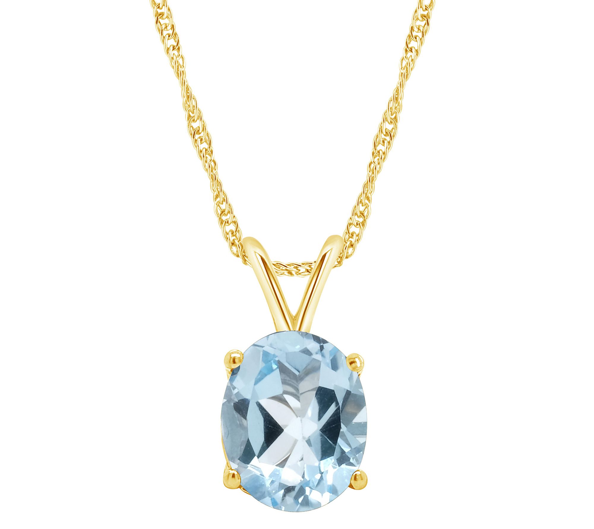 14K Gold Oval 3.20 cttw Sky Blue Topaz Pendantwith Chain