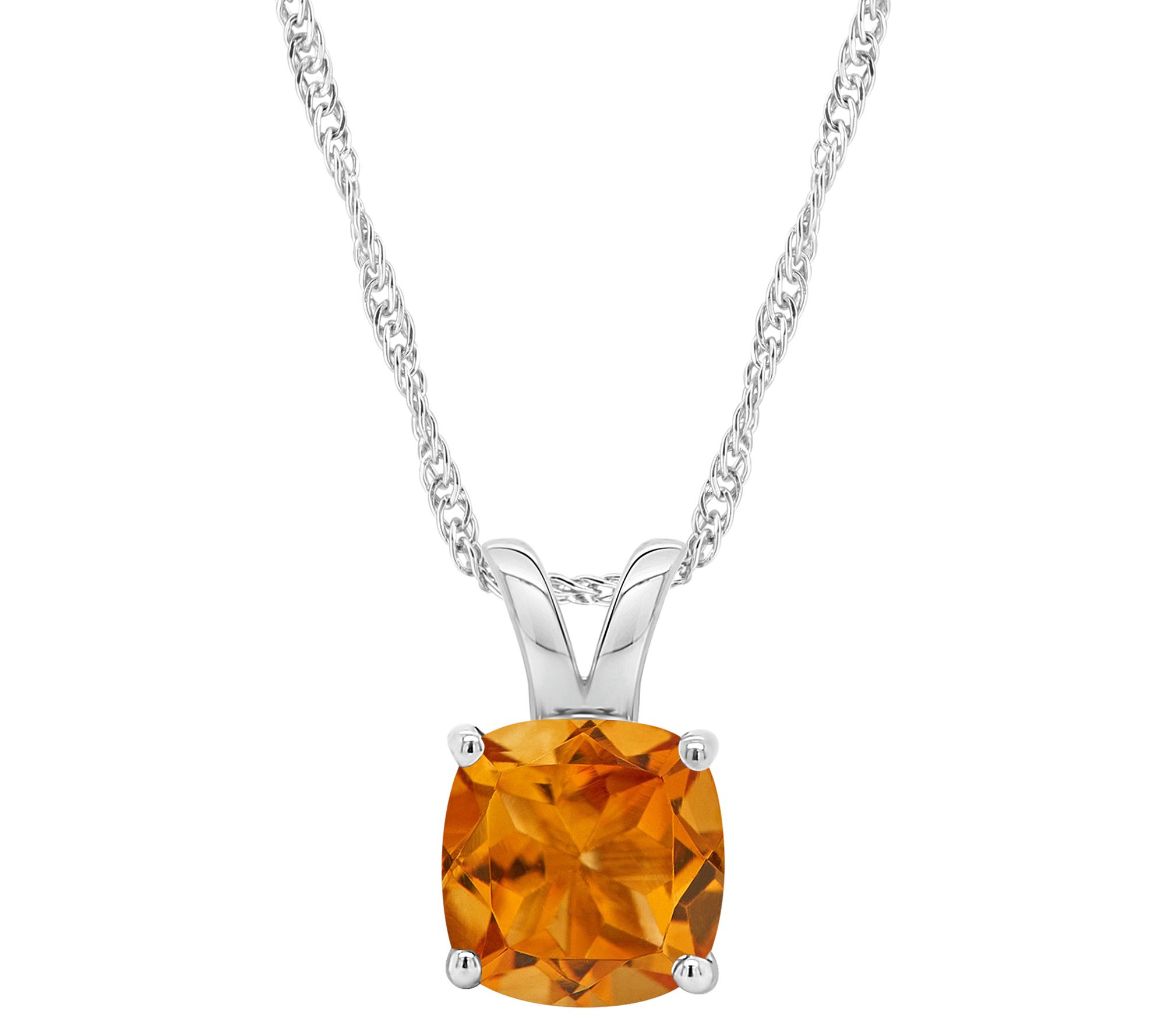 14K Gold Cushion Cut 1.80 cttw Citrine Pendantw/ Chain