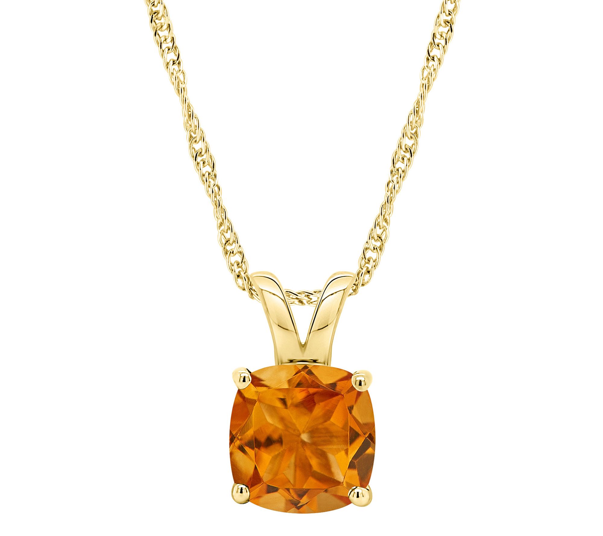 14K Gold Cushion Cut 1.80 cttw Citrine Pendant/ Chain
