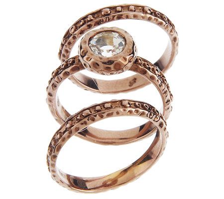 Bronzo d'Italia White Topaz Set of 3 Stack Rings - QVC.com