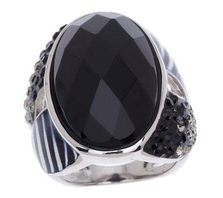 David Sigal Sterling Crystal and Enamel Faceted Gemstone Ring - QVC.com