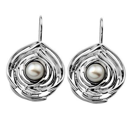 Hagit Cultured Pearl Sculpted Earrings, Sterling