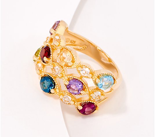 Multi-Gemstone Gold Plated Sterling Silver Band Ring