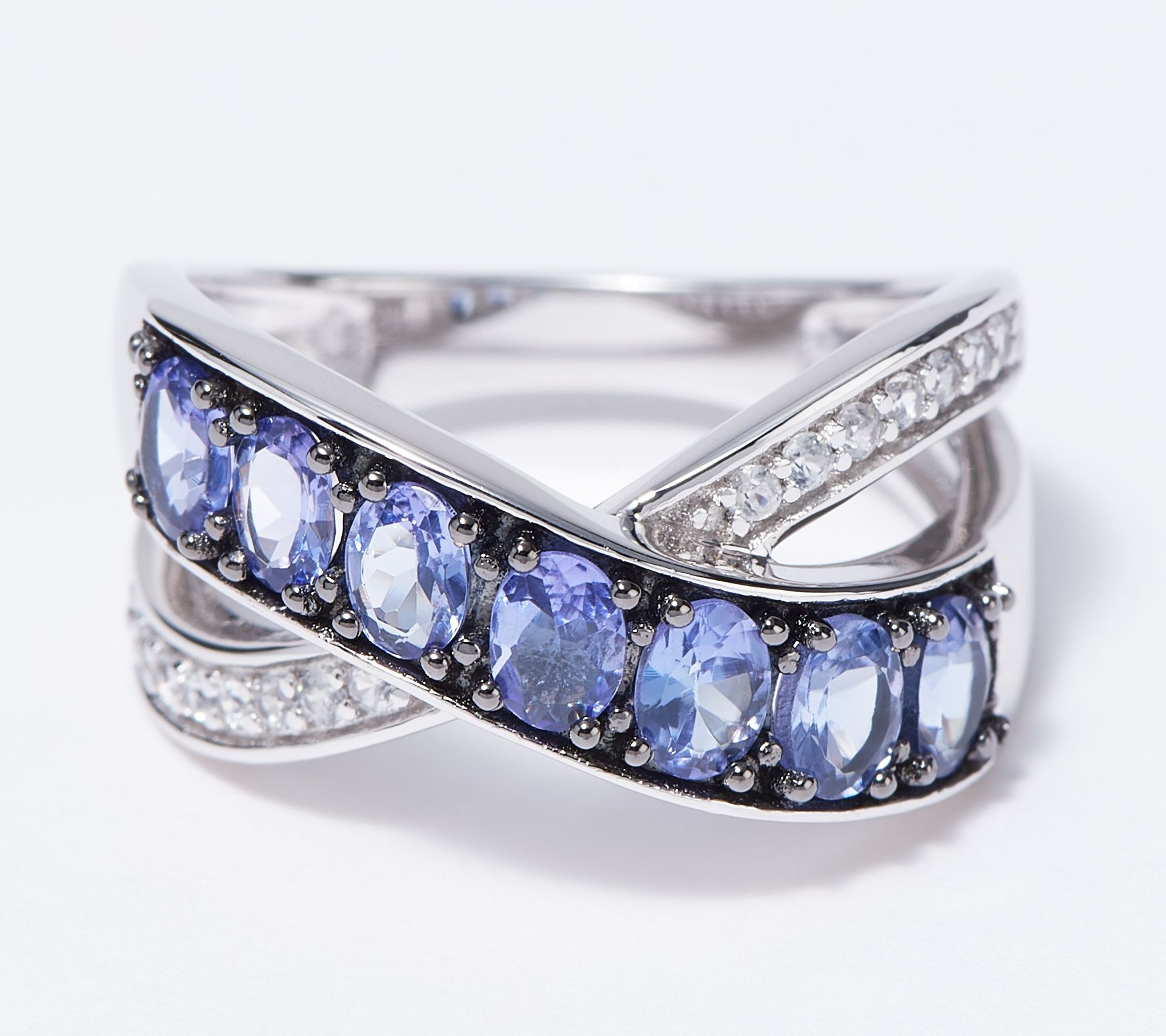 Bonyak Jewelry Genuine Oval Tanzanite and White Topaz Ring in Sterling Silver Size 6.00 