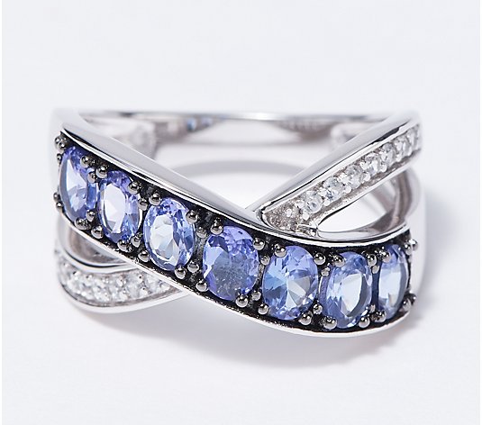 Affinity Gems Tanzanite and White Zircon Crossover Ring, Sterling Silver