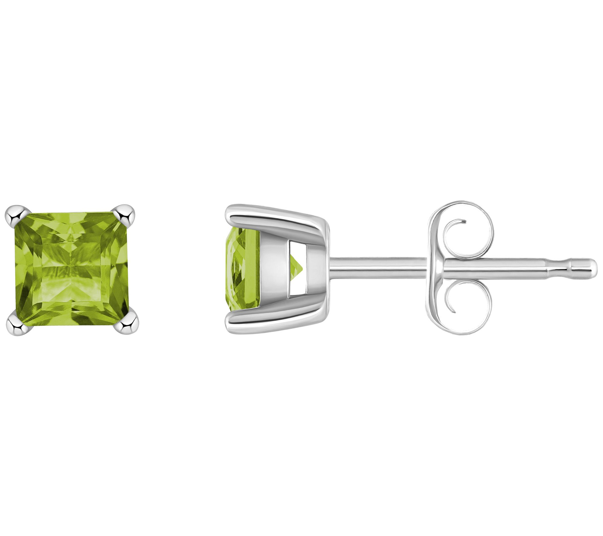 14K Gold Princess Cut 0.80 cttw Peridot Stud Earrings