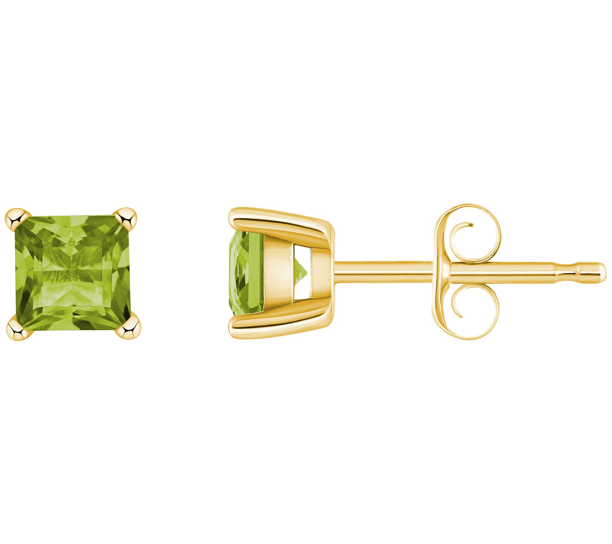 14K Gold Princess Cut 0.80 cttw Peridot Stud Earrings