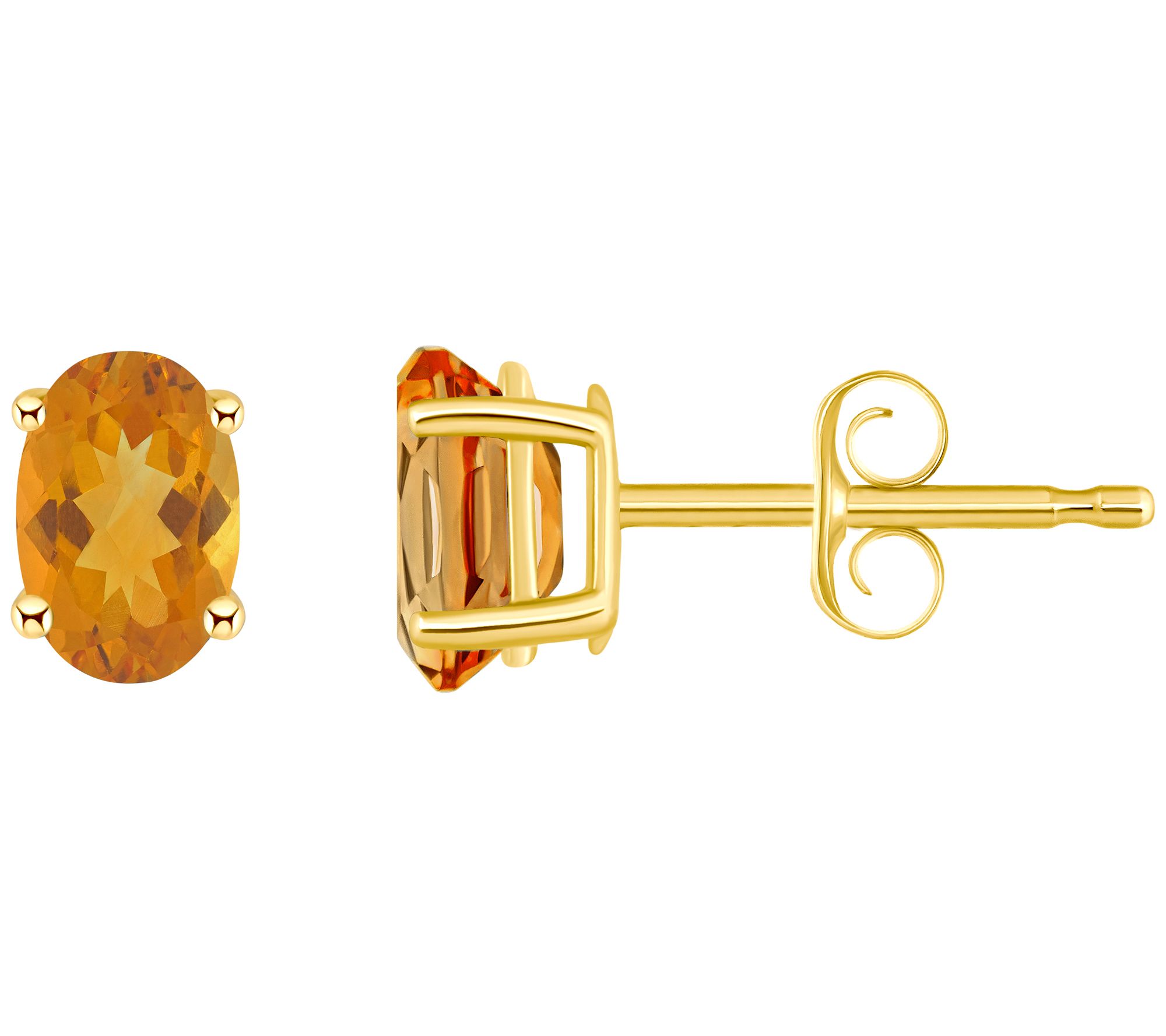 14K Gold Oval 0.90 cttw Citrine Stud Earrings