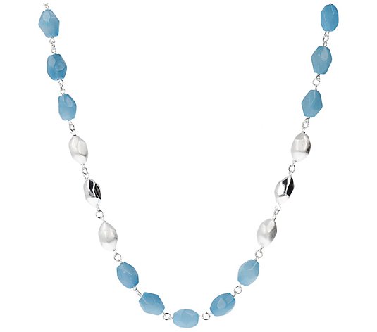 Italian Silver 32" Magnetic Blue Quartzite Bead Necklace